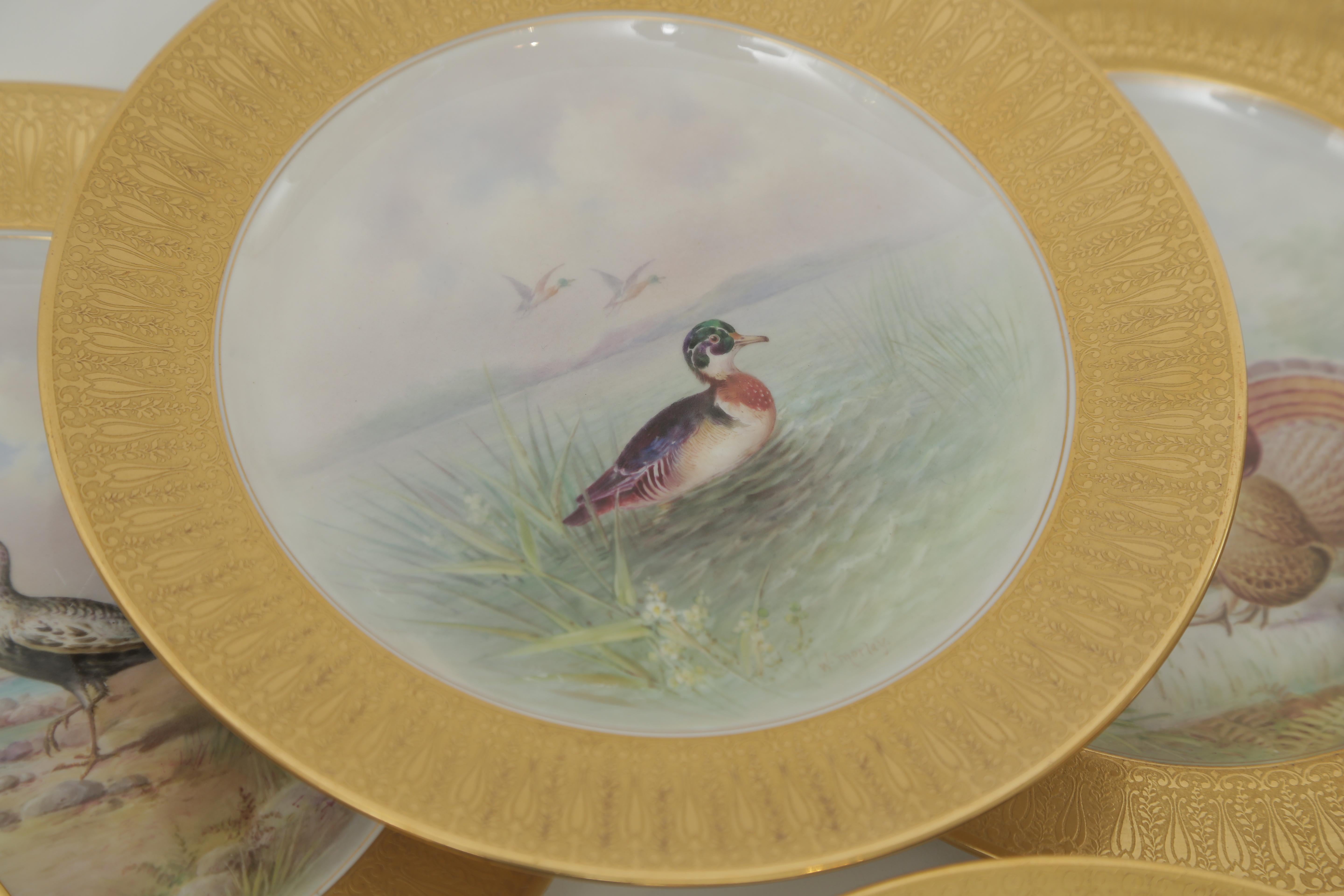 12 Tiffany Antique Porcelain Game Bird Plates, Hand Painted, circa 1920 1
