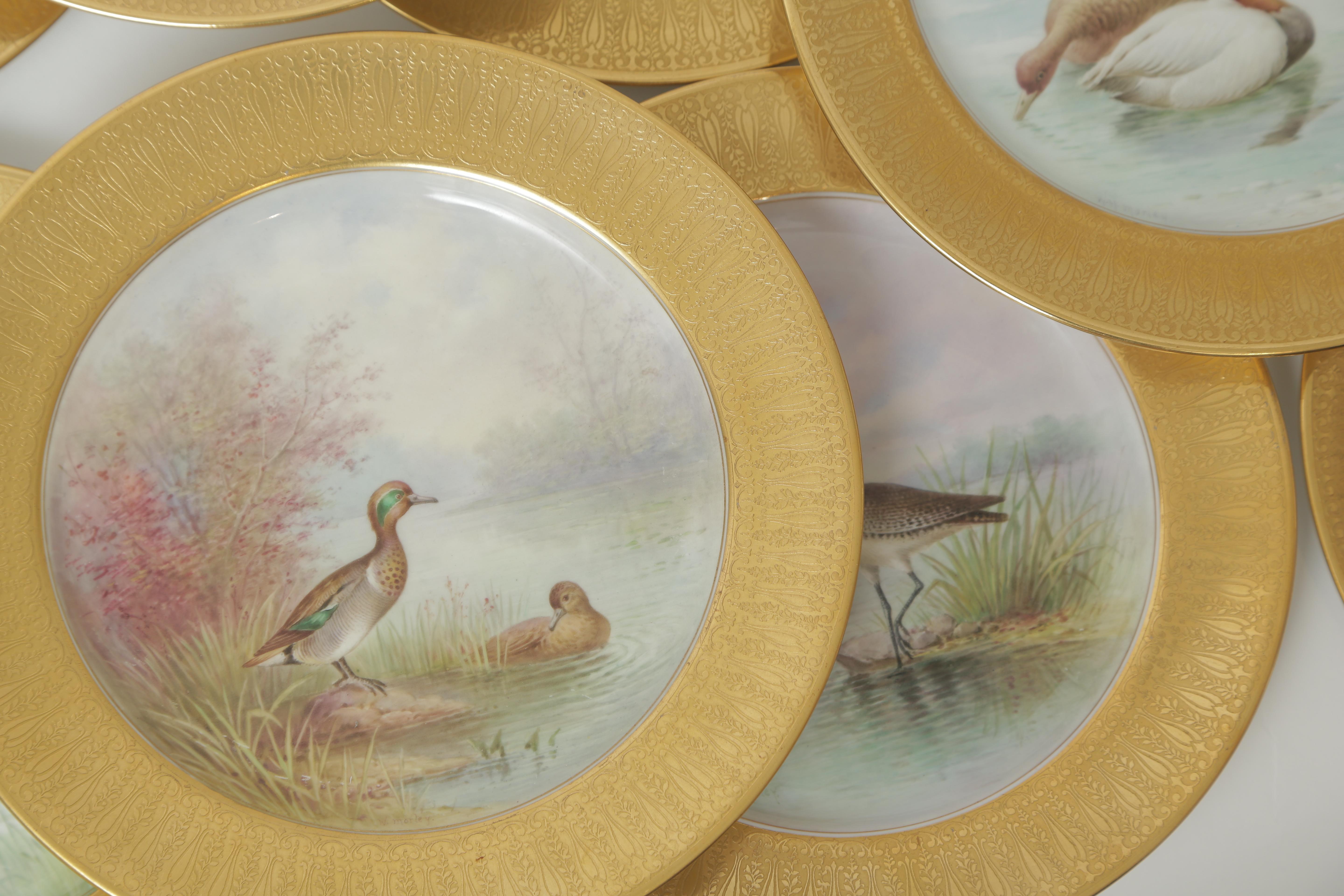 Early 20th Century 12 Tiffany Antique Porcelain Game Bird Plates, Hand Painted, circa 1920
