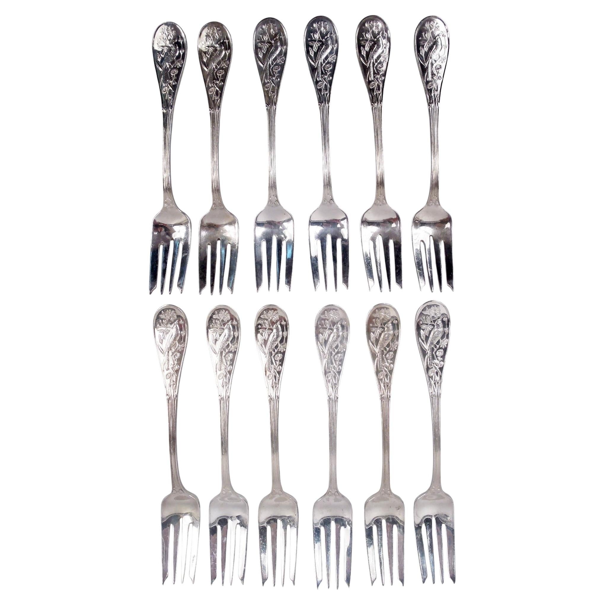 12 Tiffany Audubon Sterling Silver Salad Forks