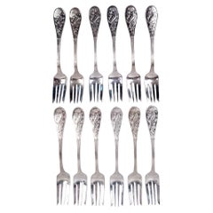 12 Tiffany Audubon Salatgabeln aus Sterlingsilber