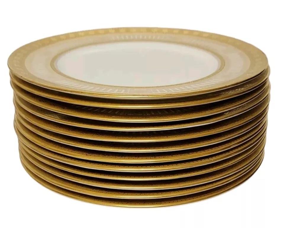 Art Déco 12 Piatti per la cena in porcellana bianca placcata oro di Tiffany & Co.