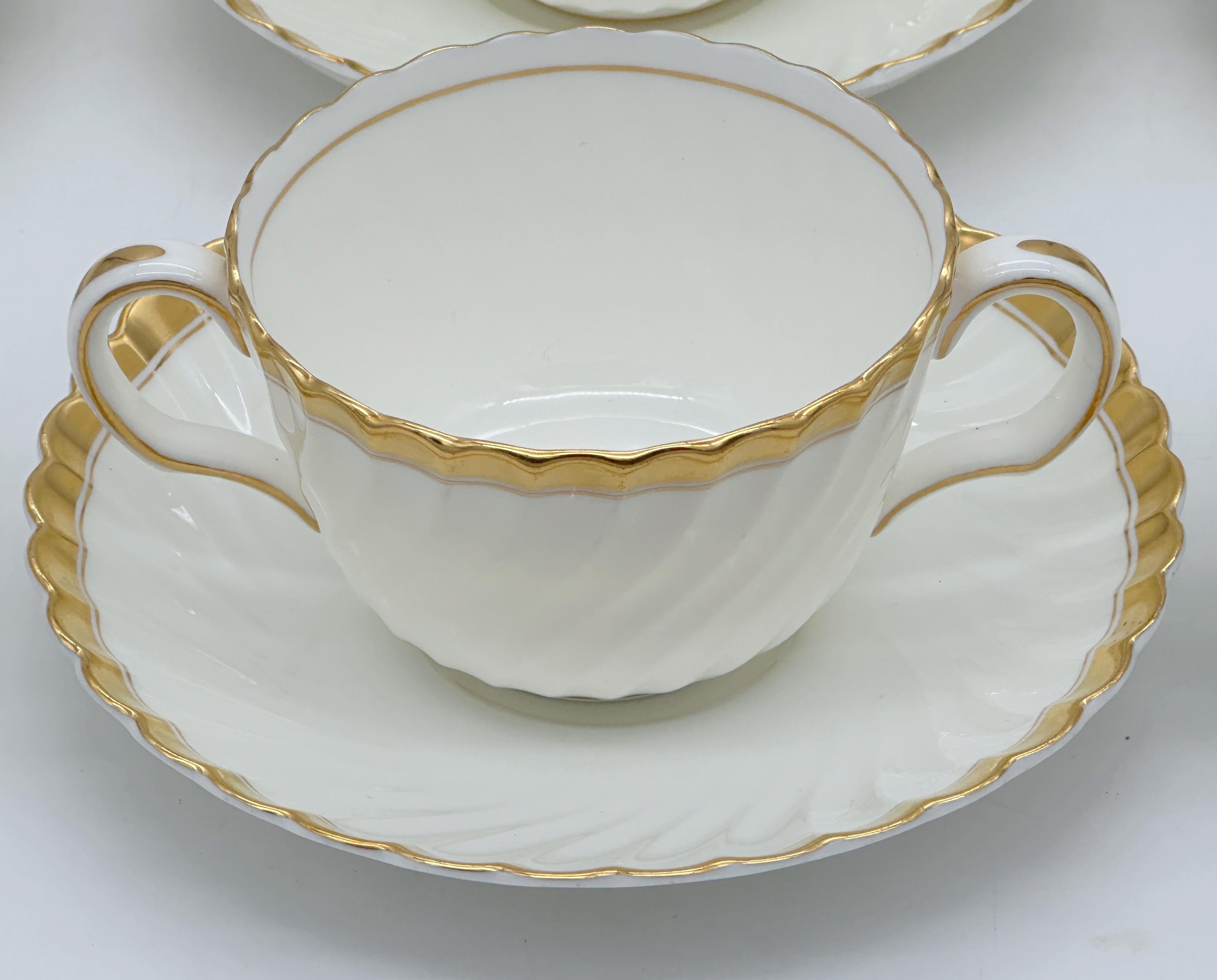 12 Tiffany & Company Mintons 'Gold Crocus' Pattern Twin handled Cups & Saucers In Good Condition For Sale In West Palm Beach, FL