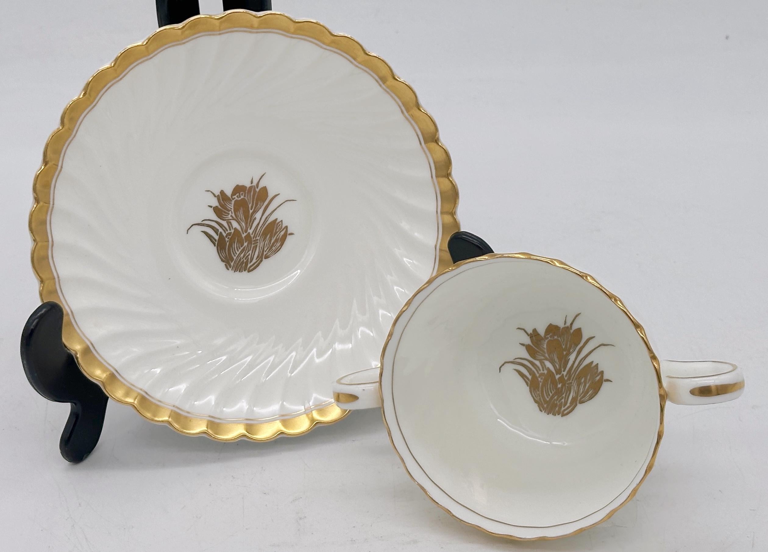 20th Century 12 Tiffany & Company Mintons 'Gold Crocus' Pattern Twin handled Cups & Saucers For Sale