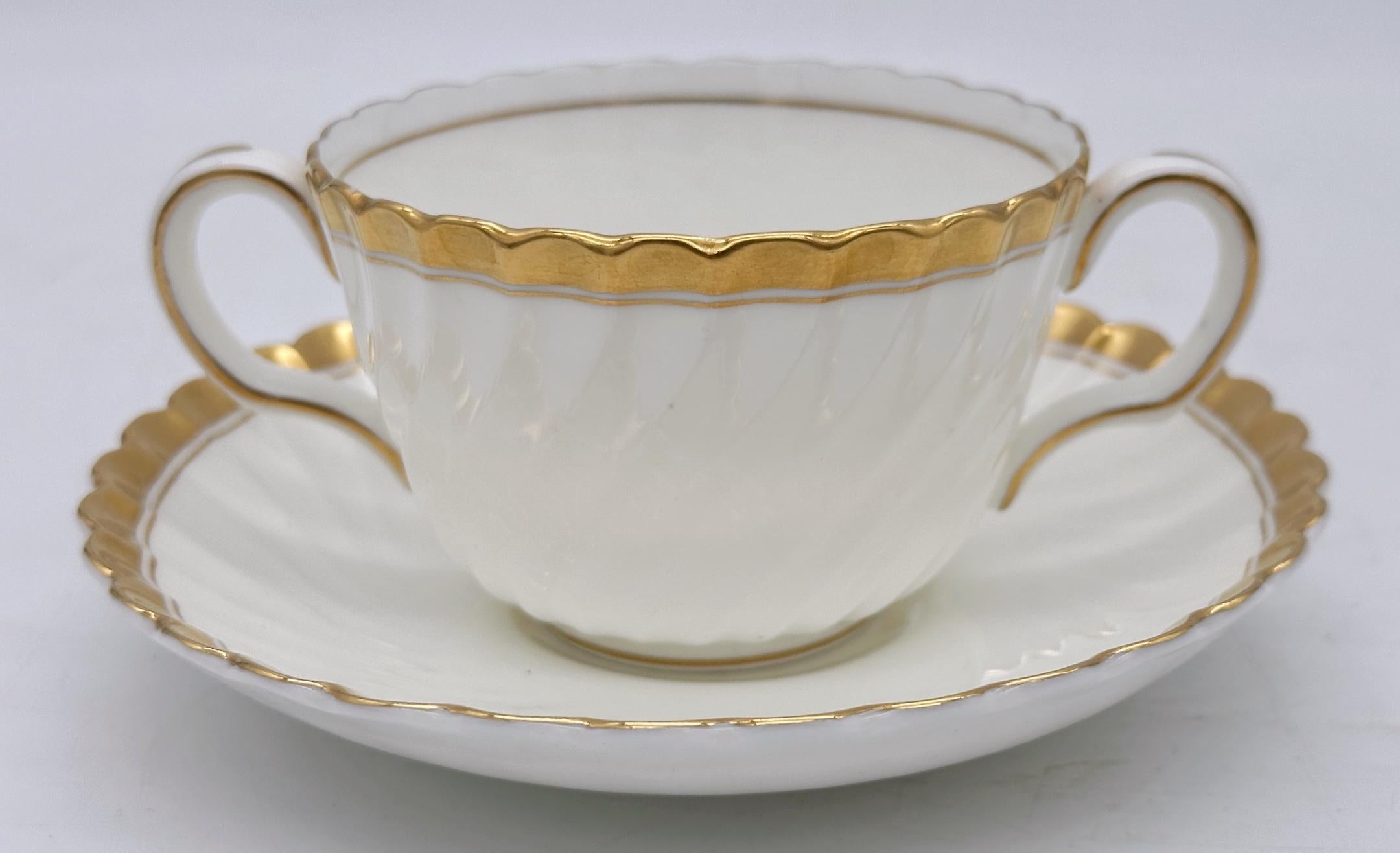 12 Tiffany & Company Mintons 'Gold Crocus' Pattern Twin handled Cups & Saucers For Sale 2
