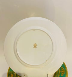 12 Tiffany Green & Gold Encrusted Dinner Plates, Vintage Circa 1950's by Minton
