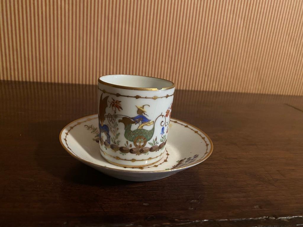 One cup and saucer, from the very rare and famous Tiffany porcelain set, LE TALLEC-PARIS, CIRQUE CHINOIS.
The cup does have a very small chip on the rim.