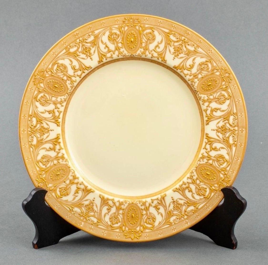 English 12 Gold Encrusted Tiffany Plates by Royal Worchester For Sale