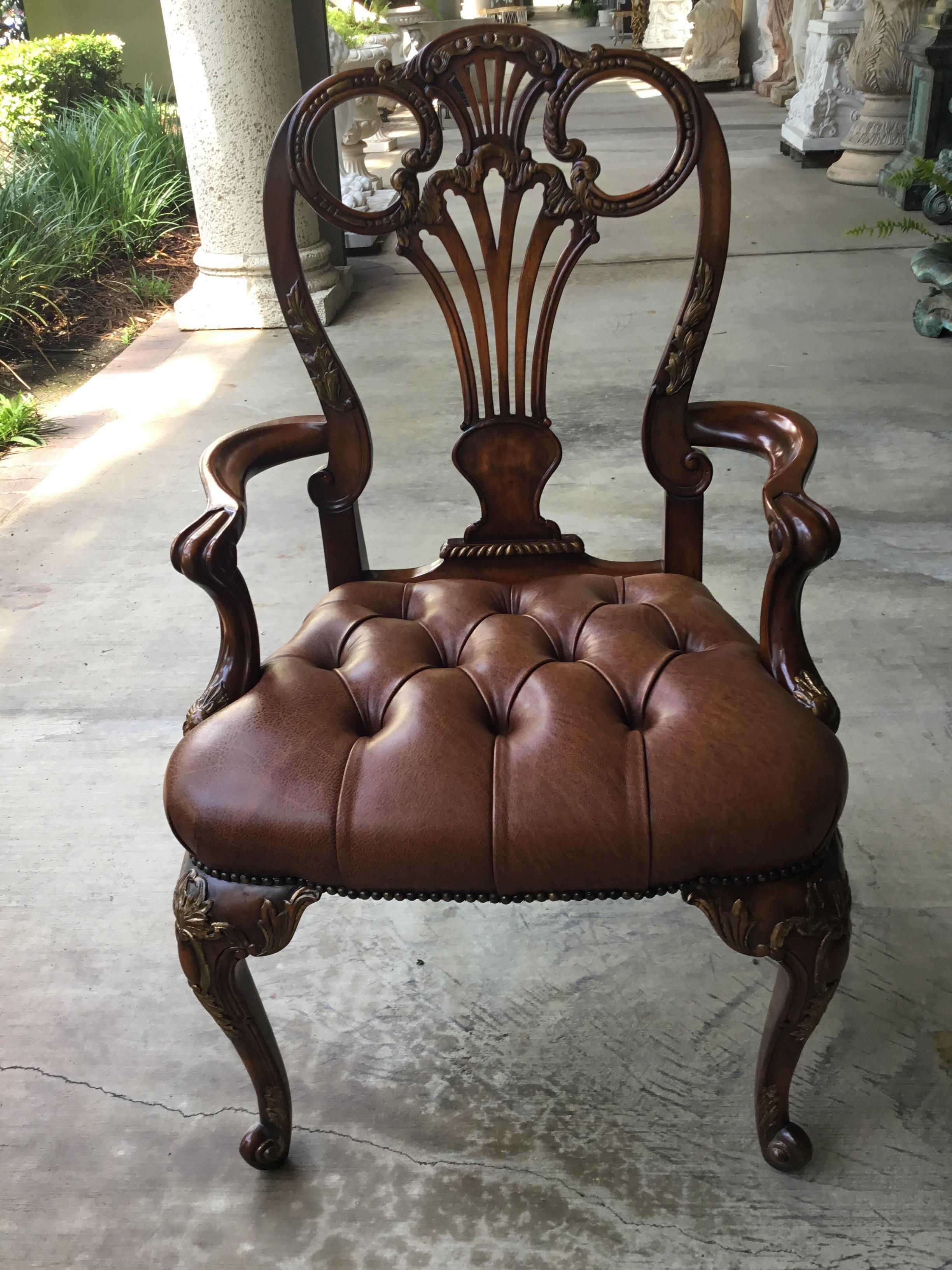 American 12 Traditional Style Leather Seat Dining Chairs by Theodore Alexander