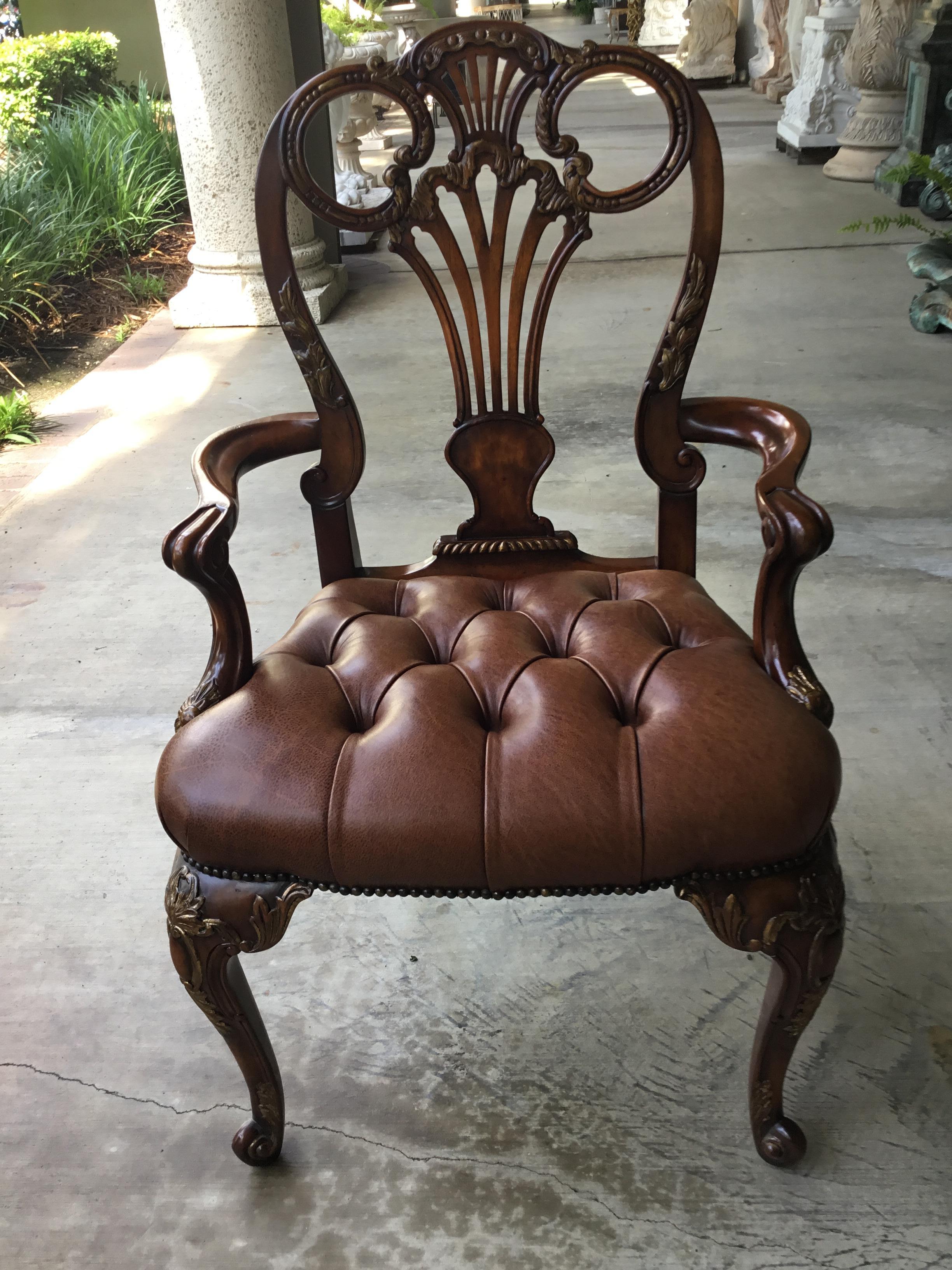 Contemporary 12 Traditional Style Leather Seat Dining Chairs by Theodore Alexander