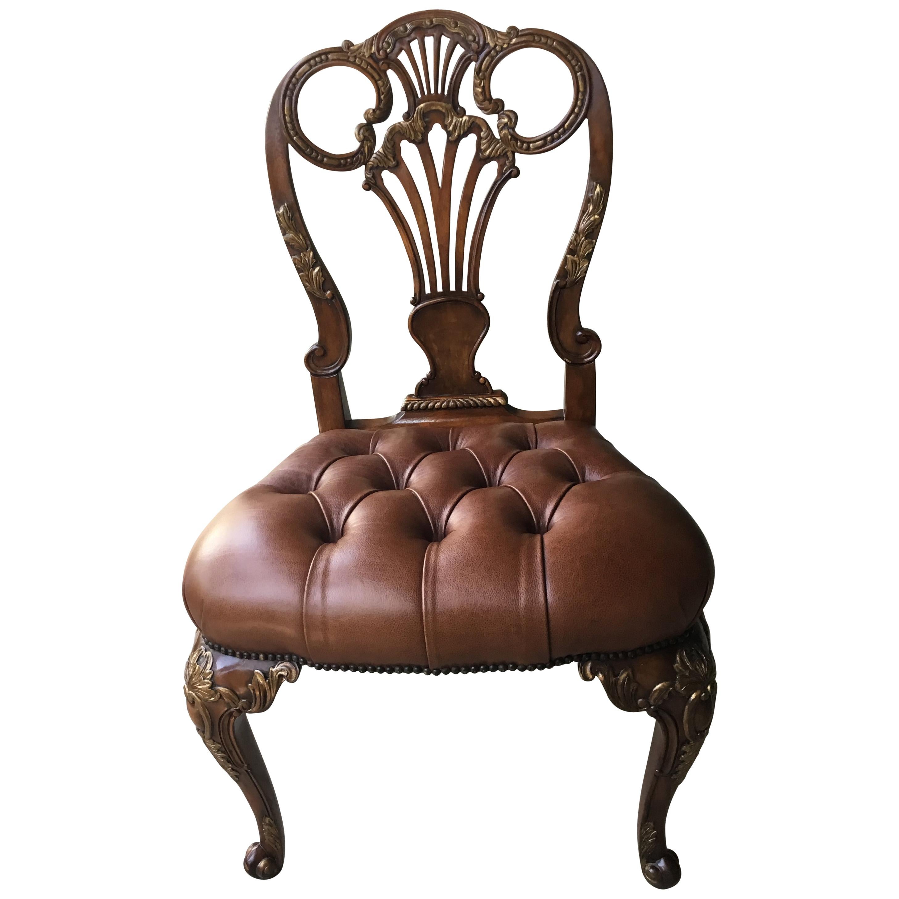12 Traditional Style Leather Seat Dining Chairs by Theodore Alexander