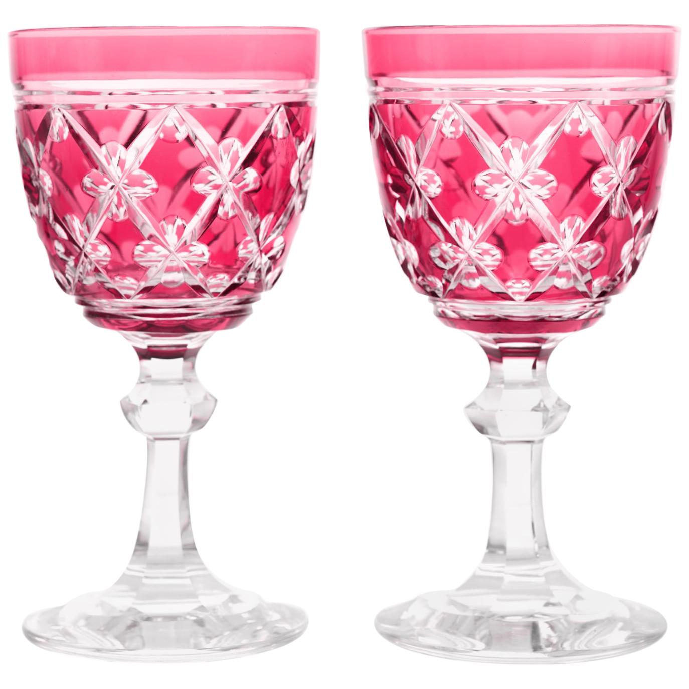 12 Val St. Lambert Cranberry "Cathedrale Napoleon" Pattern Goblets, 1920s