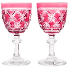 12 Val St. Lambert Cranberry "Cathedrale Napoleon" Pattern Goblets, 1920s