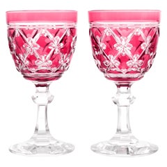 12 Val St. Lambert Cranberry "Cathedrale Napoleon" Pattern Goblets, 1920s