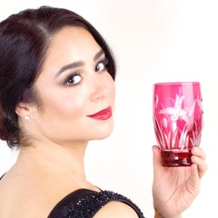 12 Bicchieri di mirtillo rosso di Val St. Lambert con uccelli, Belgio, anni '20 ca.