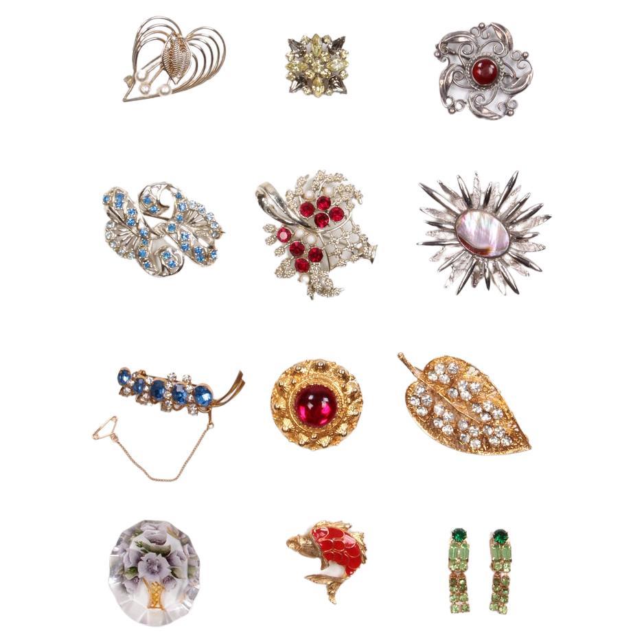 12 Various Vintage Brooches Different Models, Made in 1960 For Sale