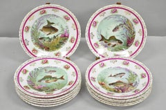(12) Victoria Carlsbad Porcelain Austria 8 3/8" Porcelain Fish Plates & Gravy Sauce Boat