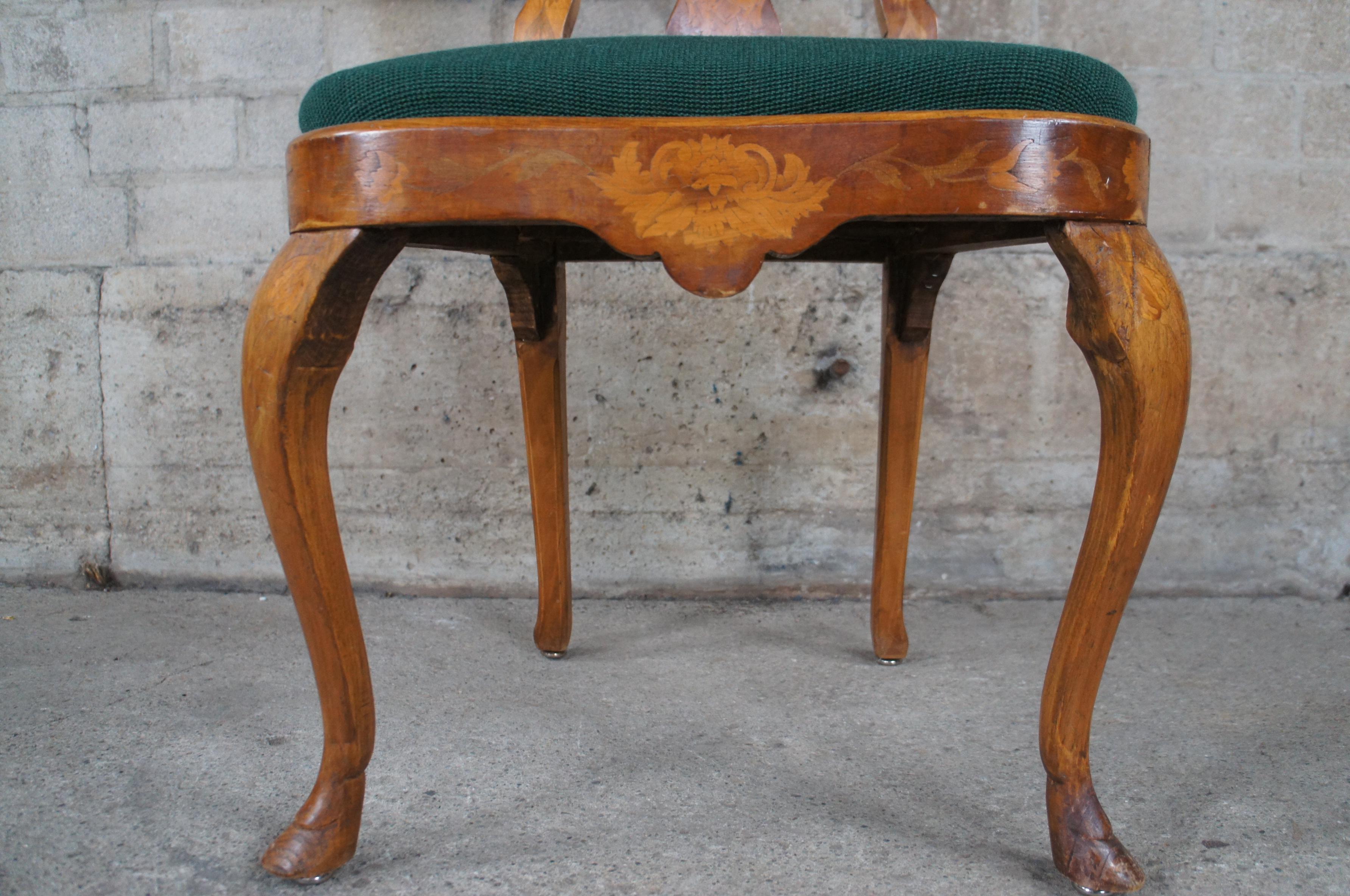 Upholstery 12 Vintage 20th Century Dutch Marquetry Walnut &Ash Inlaid Dining Side Chairs