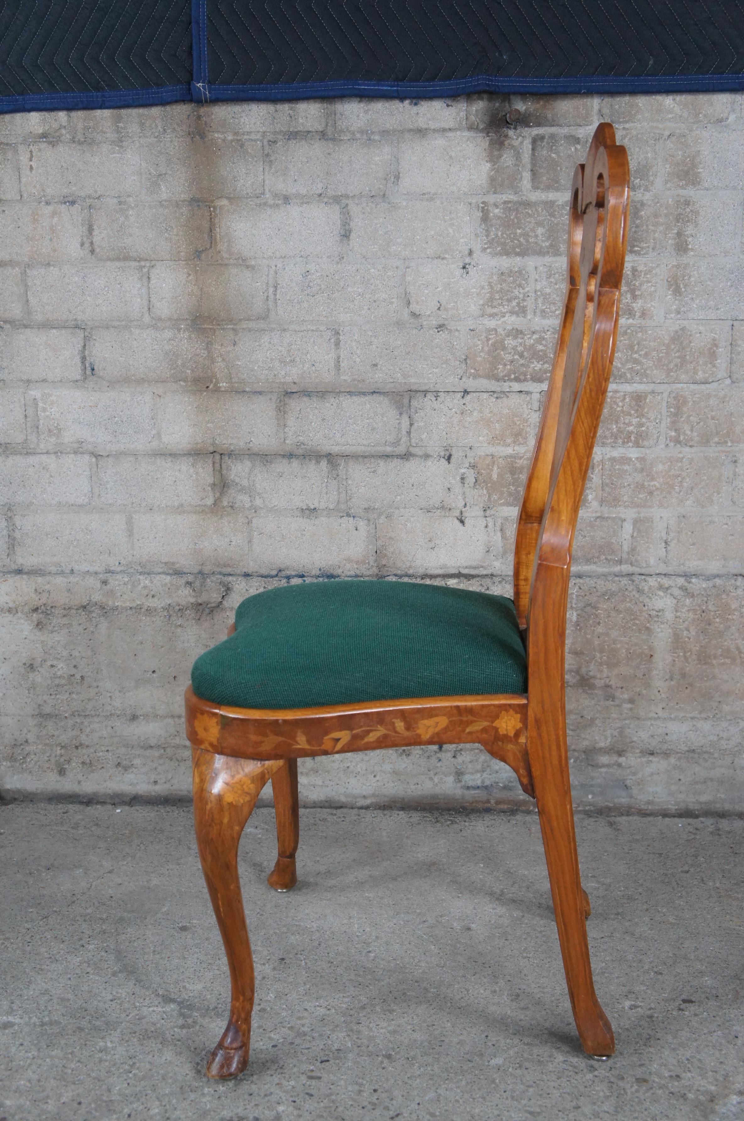 12 Vintage 20th Century Dutch Marquetry Walnut &Ash Inlaid Dining Side Chairs 1