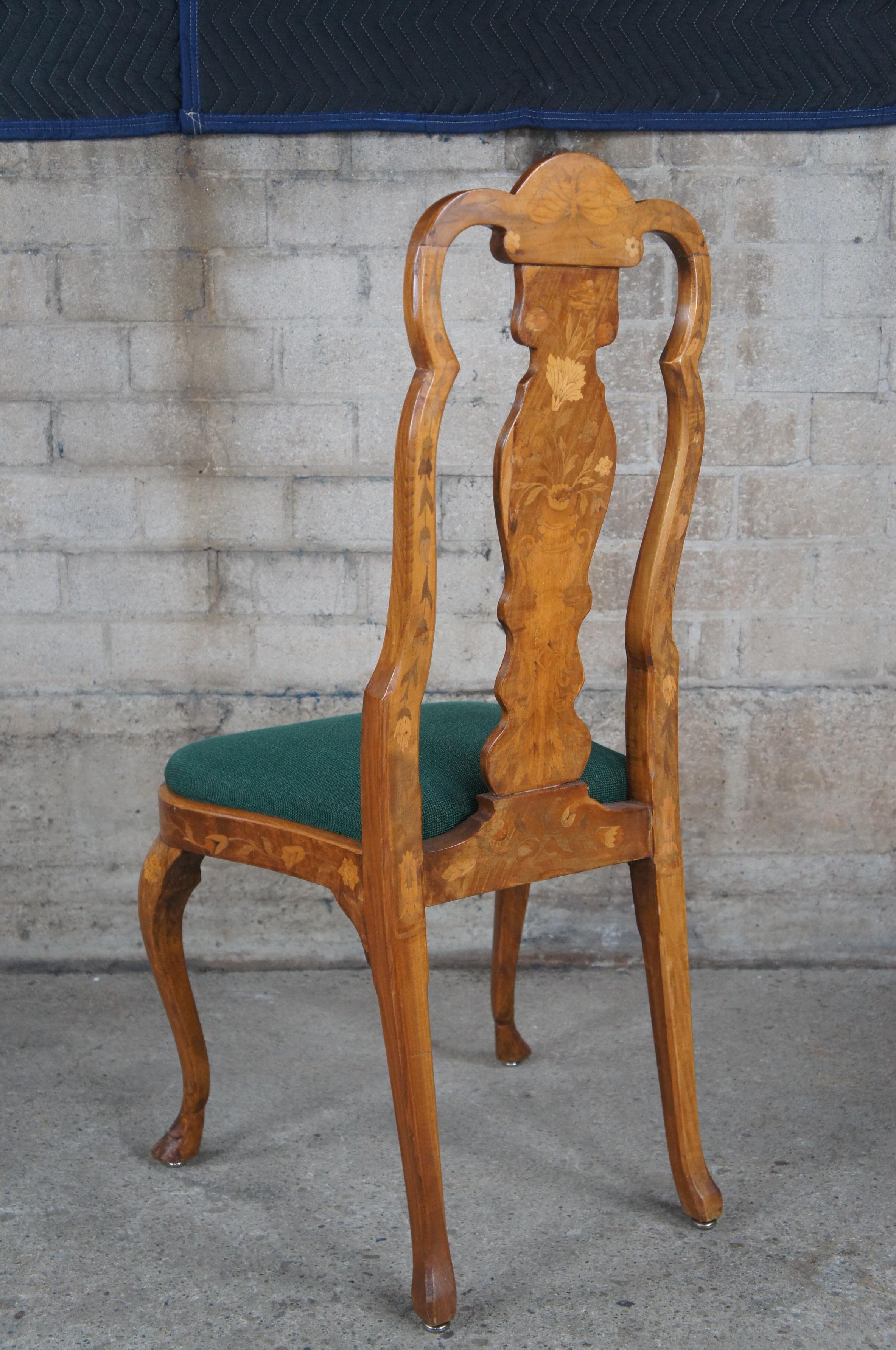 12 Vintage 20th Century Dutch Marquetry Walnut &Ash Inlaid Dining Side Chairs 2