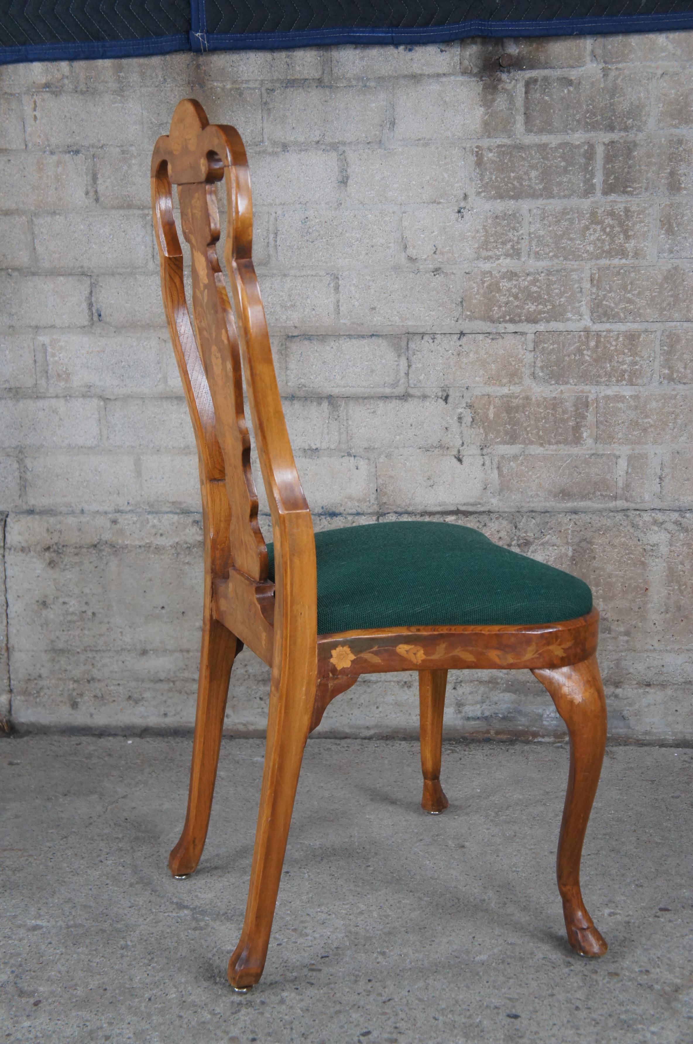 12 Vintage 20th Century Dutch Marquetry Walnut &Ash Inlaid Dining Side Chairs 4