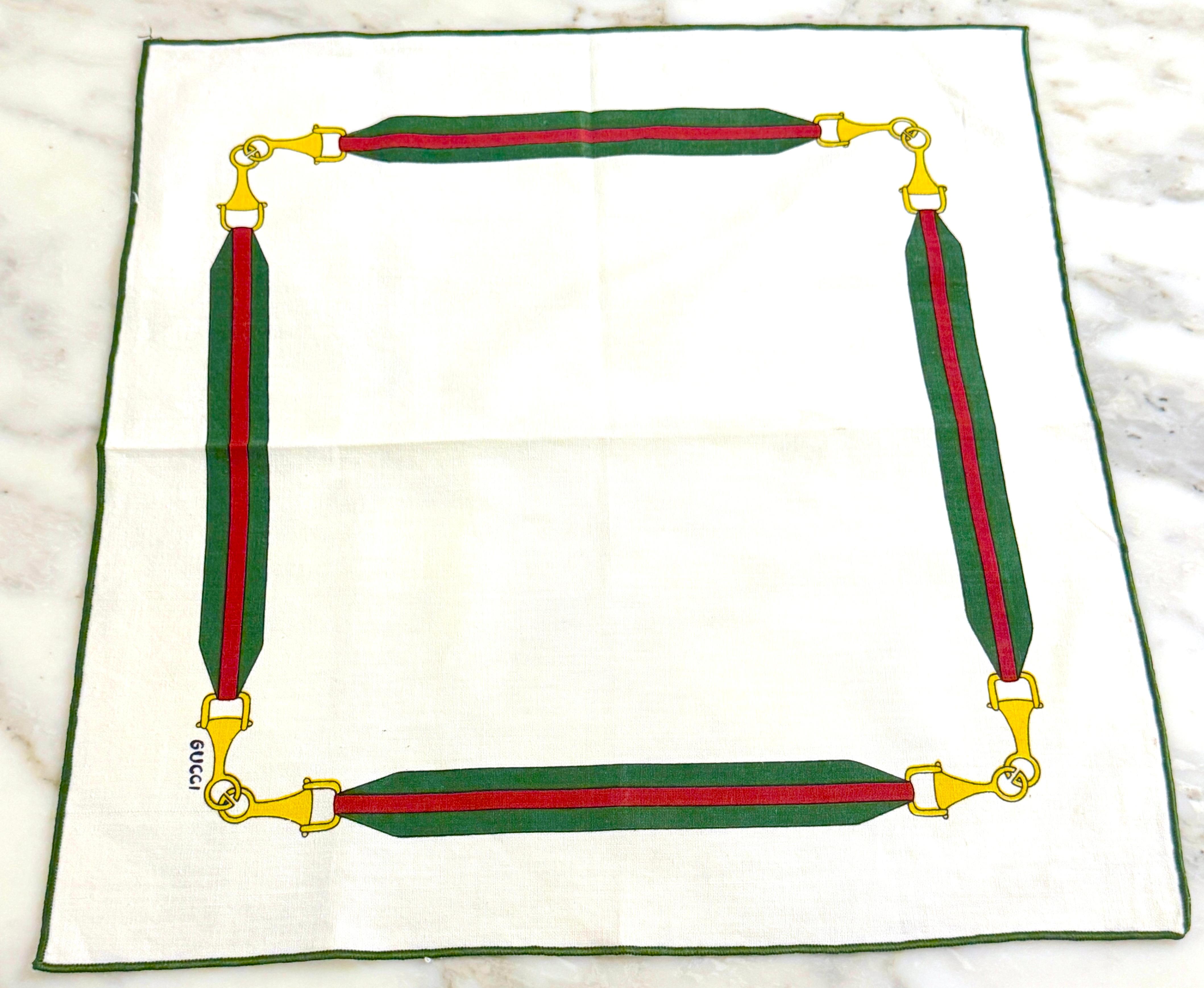 12 Vintage Aldo Gucci Equestrian Napkins with Horsebit Motif, Signed, 1980s en venta 2