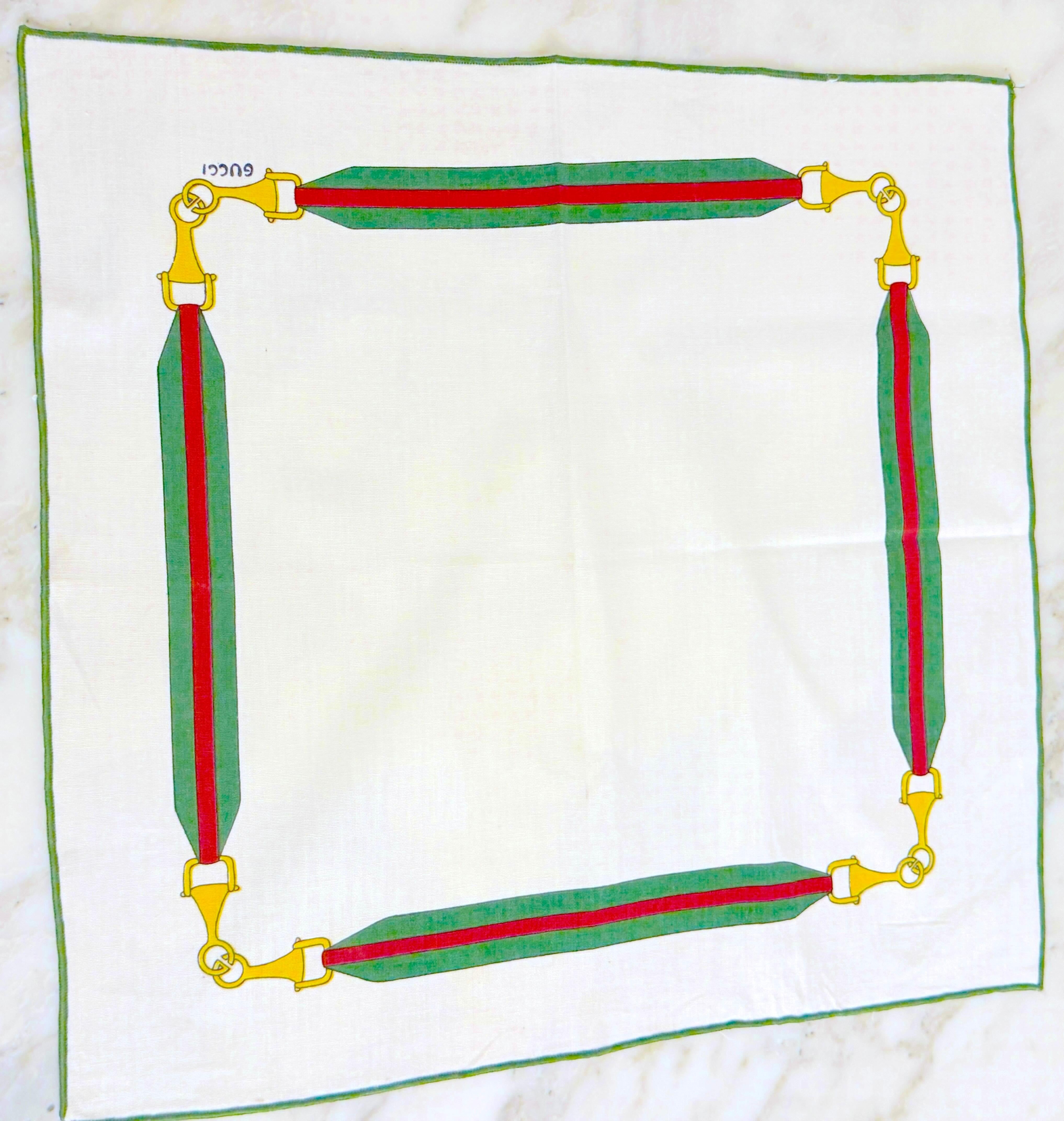 12 Vintage Aldo Gucci Equestrian Napkins with Horsebit Motif, Signed, 1980s Italiano en venta