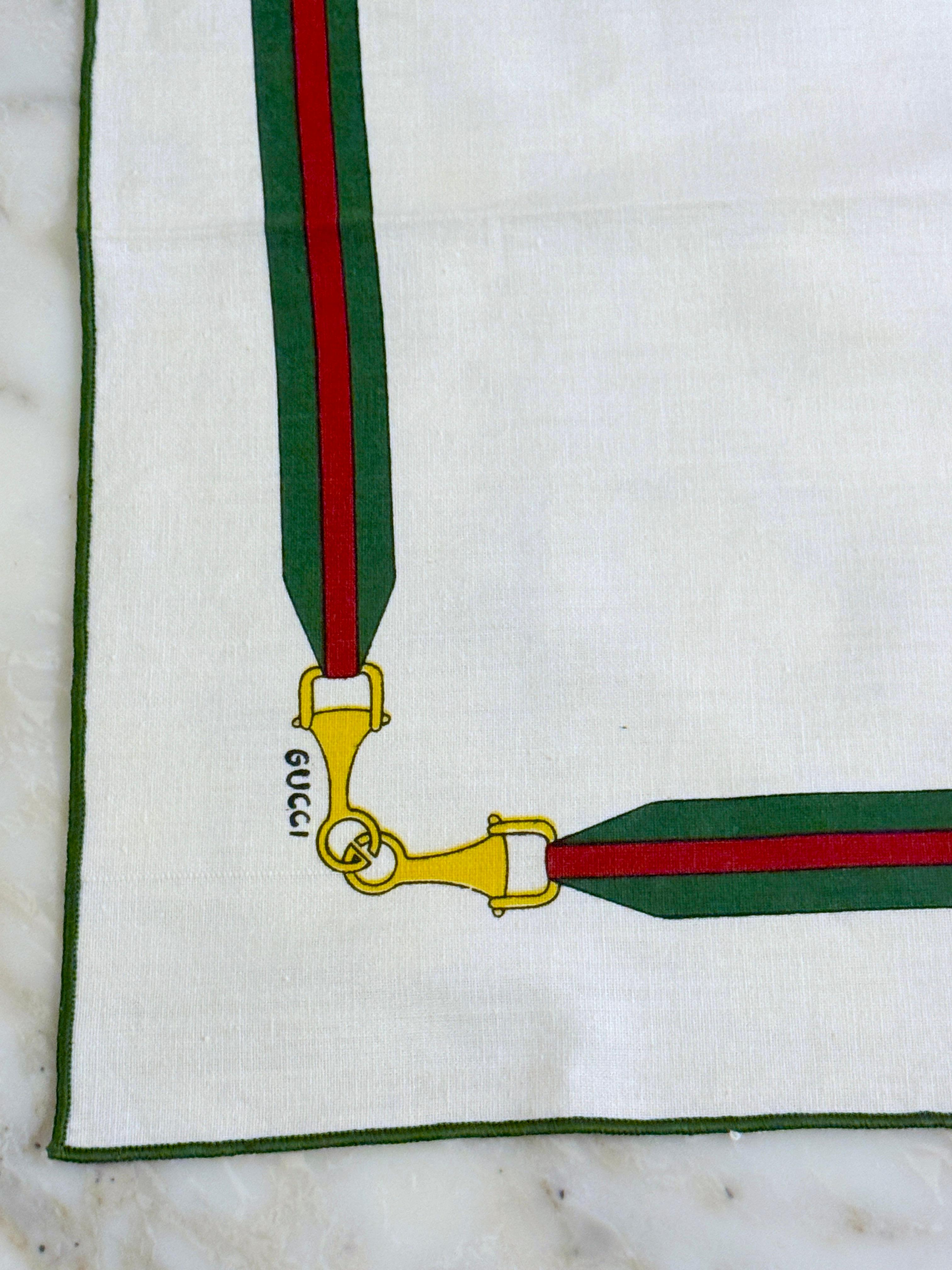 12 Vintage Aldo Gucci Equestrian Napkins with Horsebit Motif, Signed, 1980s Policromado en venta