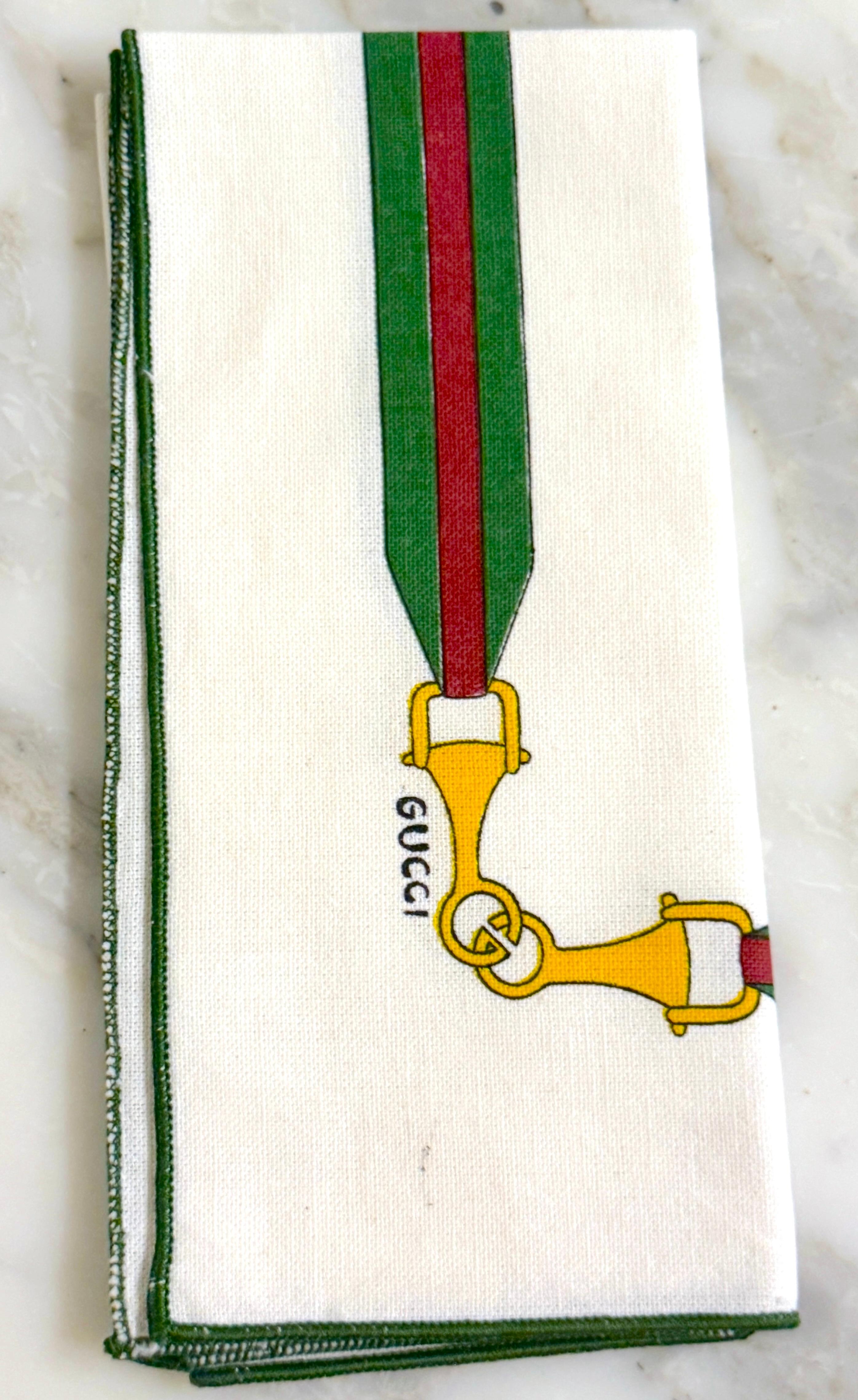 12 Vintage Aldo Gucci Equestrian Napkins with Horsebit Motif, Signed, 1980s siglo XX en venta
