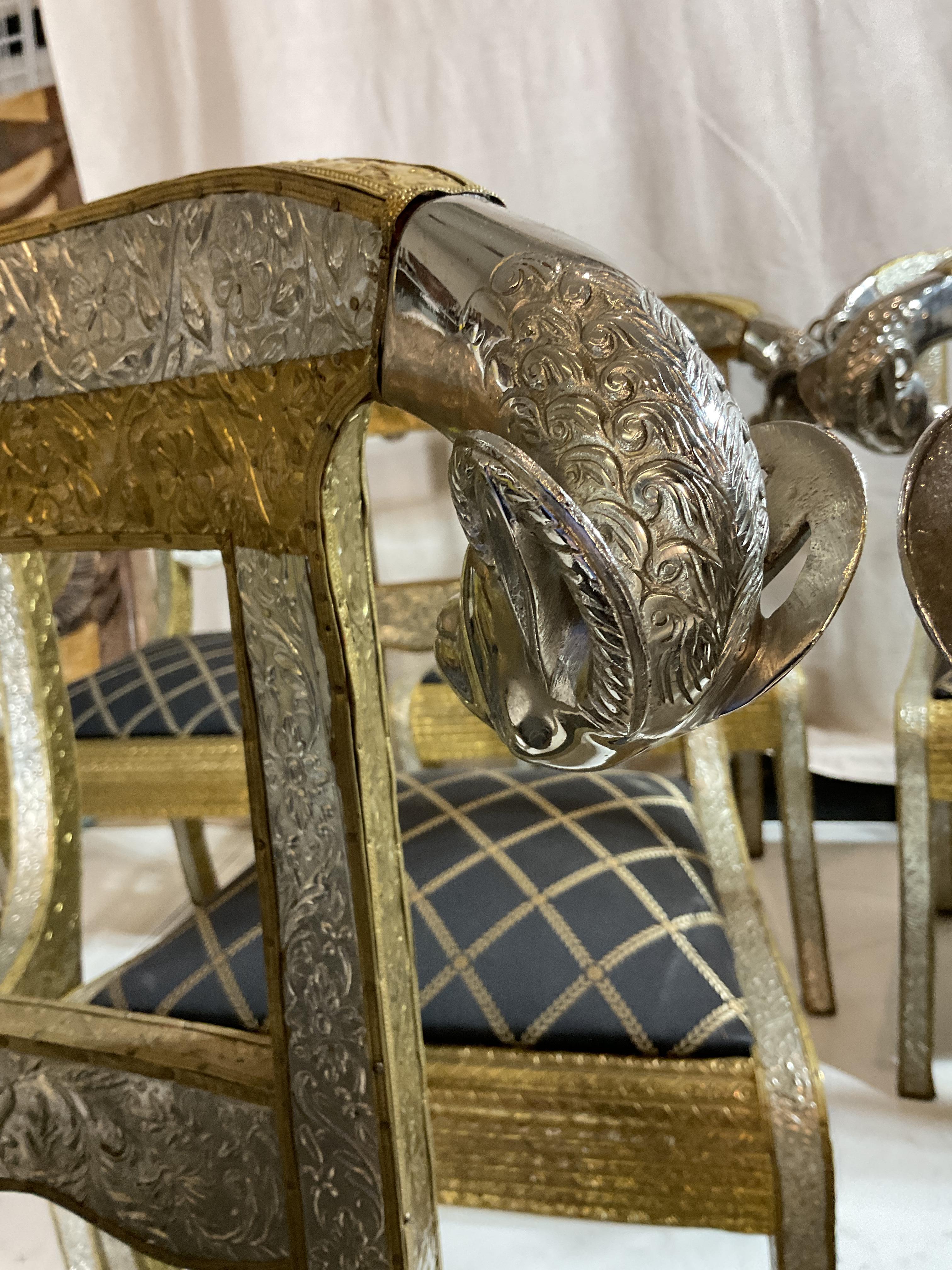 12 Vintage Anglo-Indian Nickel Plated Rams Head Dining Chairs For Sale 5