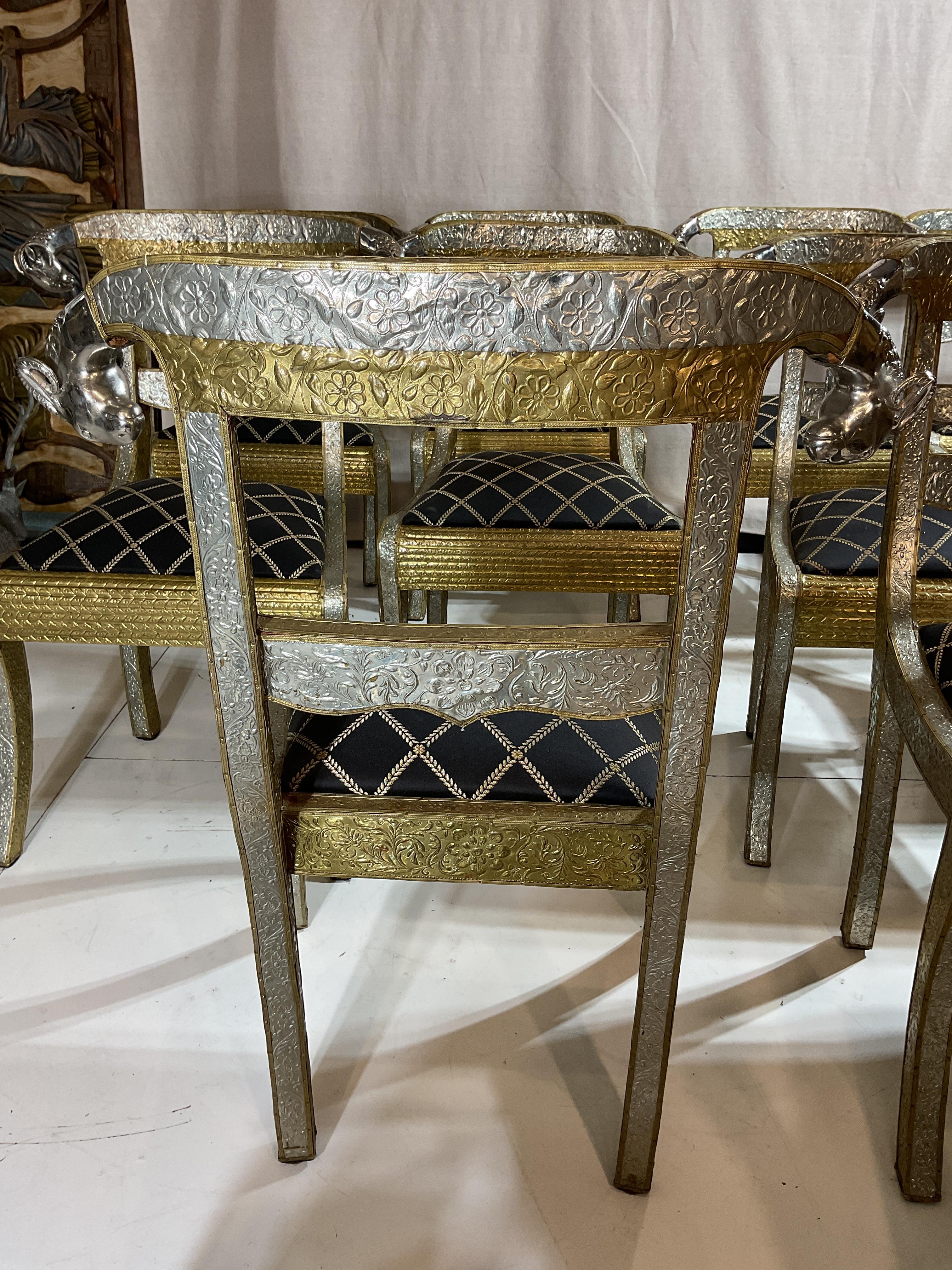 12 Vintage Anglo-Indian Nickel Plated Rams Head Dining Chairs For Sale 7