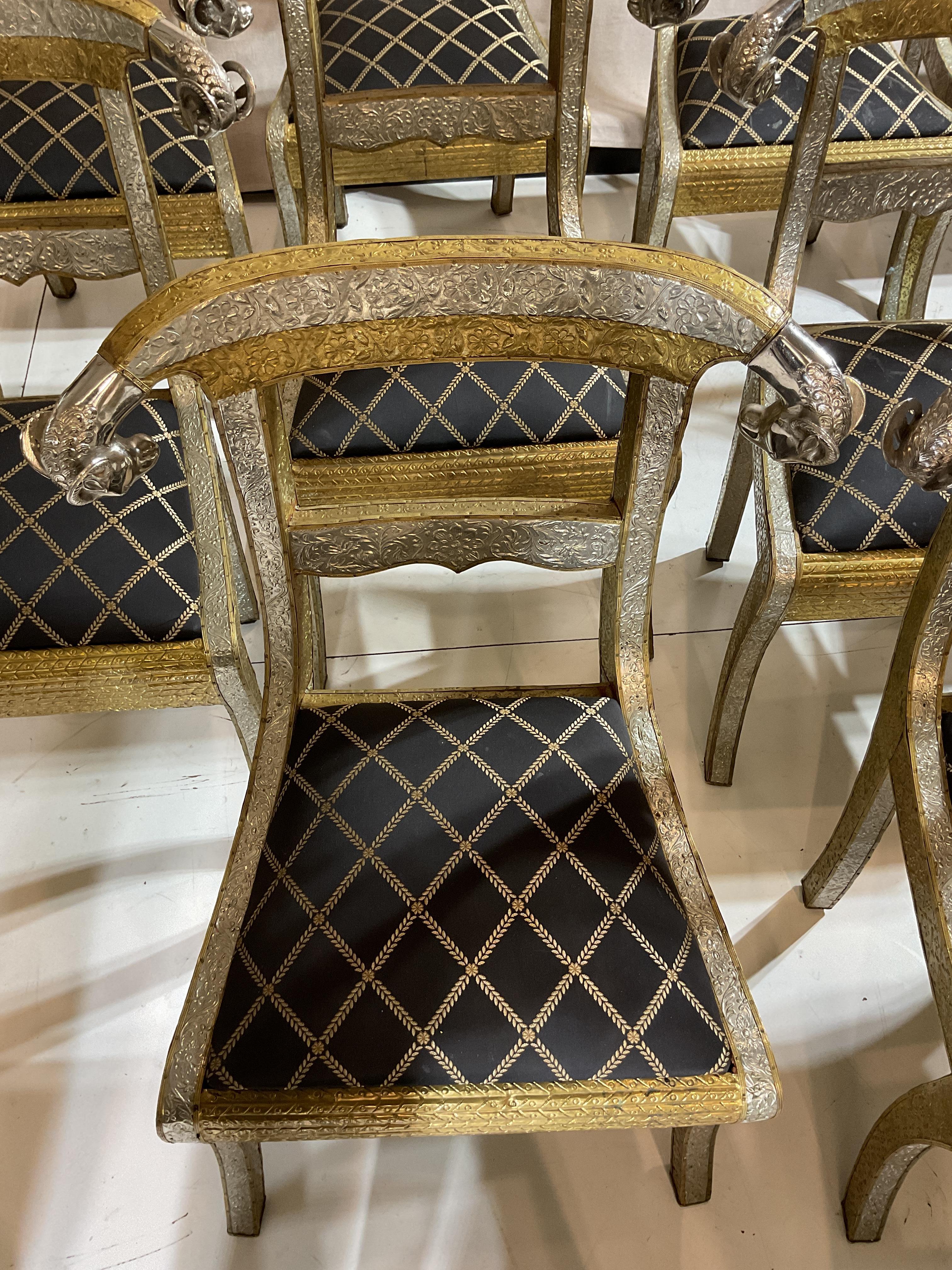 12 Vintage Anglo-Indian Nickel Plated Rams Head Dining Chairs In Good Condition For Sale In Augusta, GA