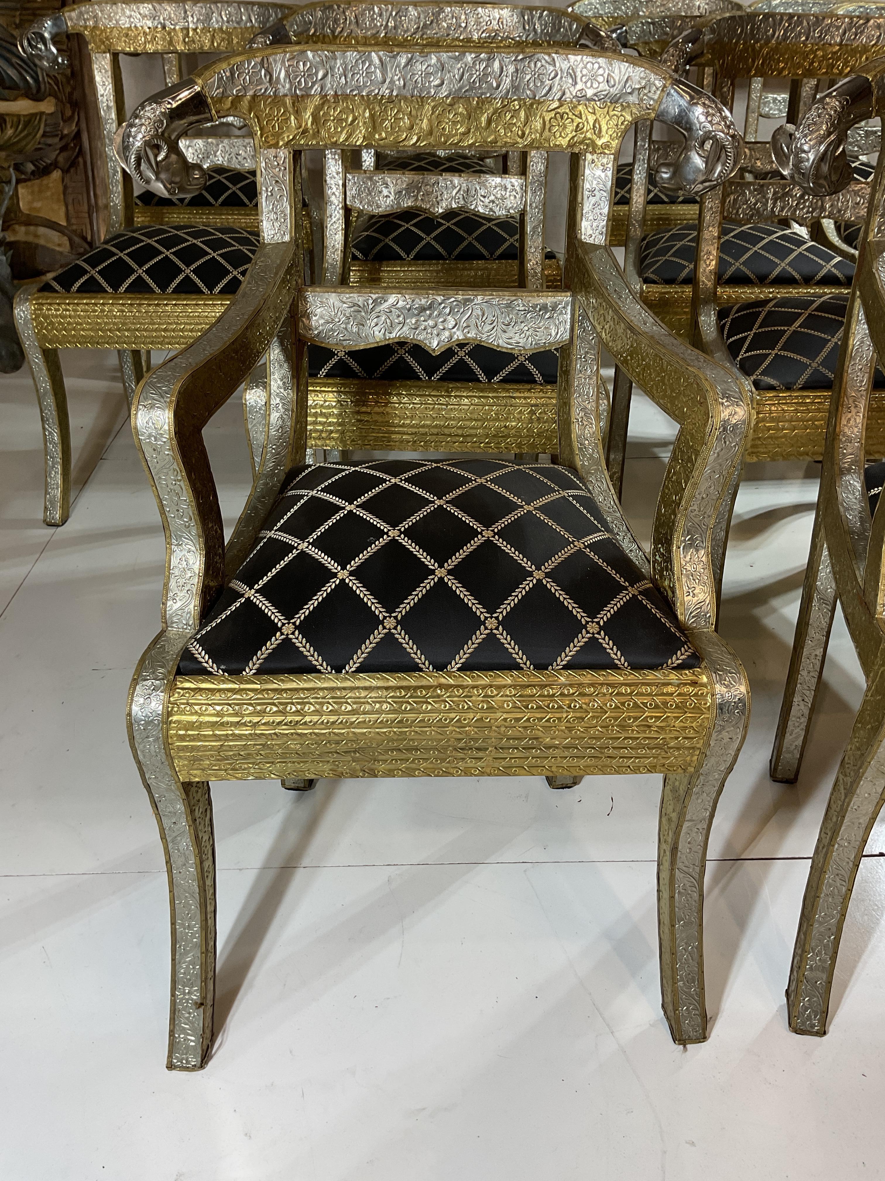 20th Century 12 Vintage Anglo-Indian Nickel Plated Rams Head Dining Chairs For Sale