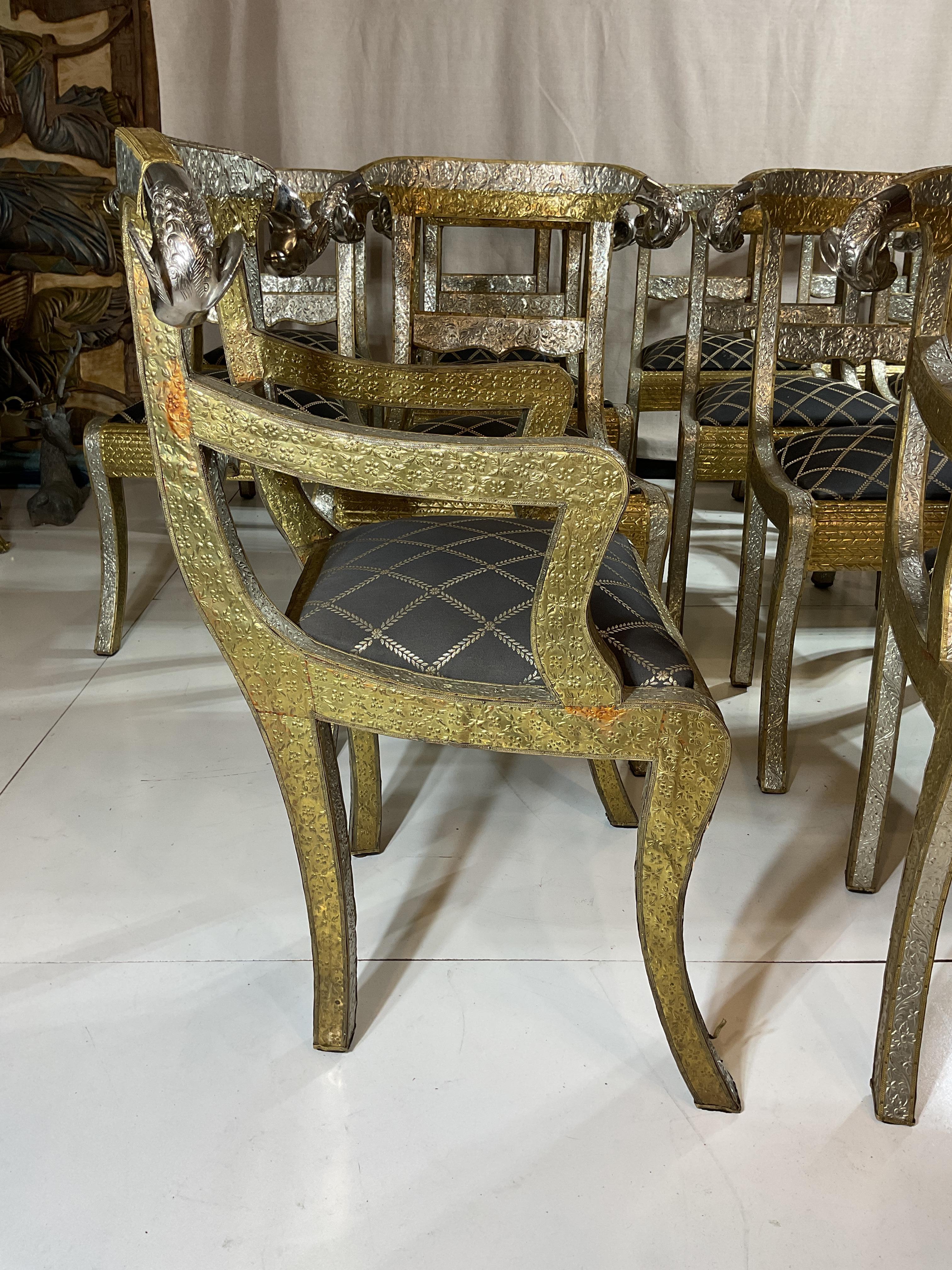 12 Vintage Anglo-Indian Nickel Plated Rams Head Dining Chairs For Sale 1