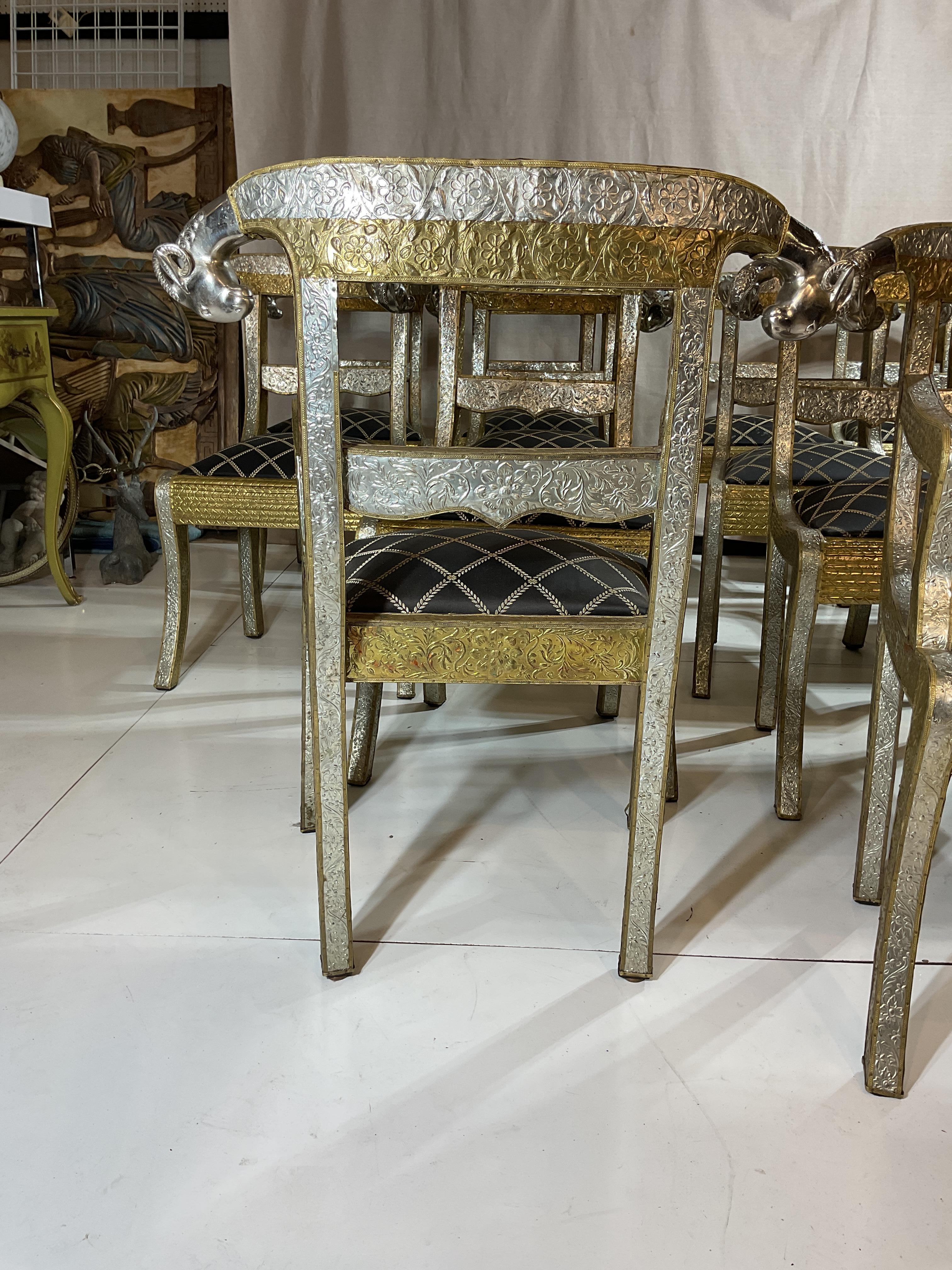12 Vintage Anglo-Indian Nickel Plated Rams Head Dining Chairs For Sale 2