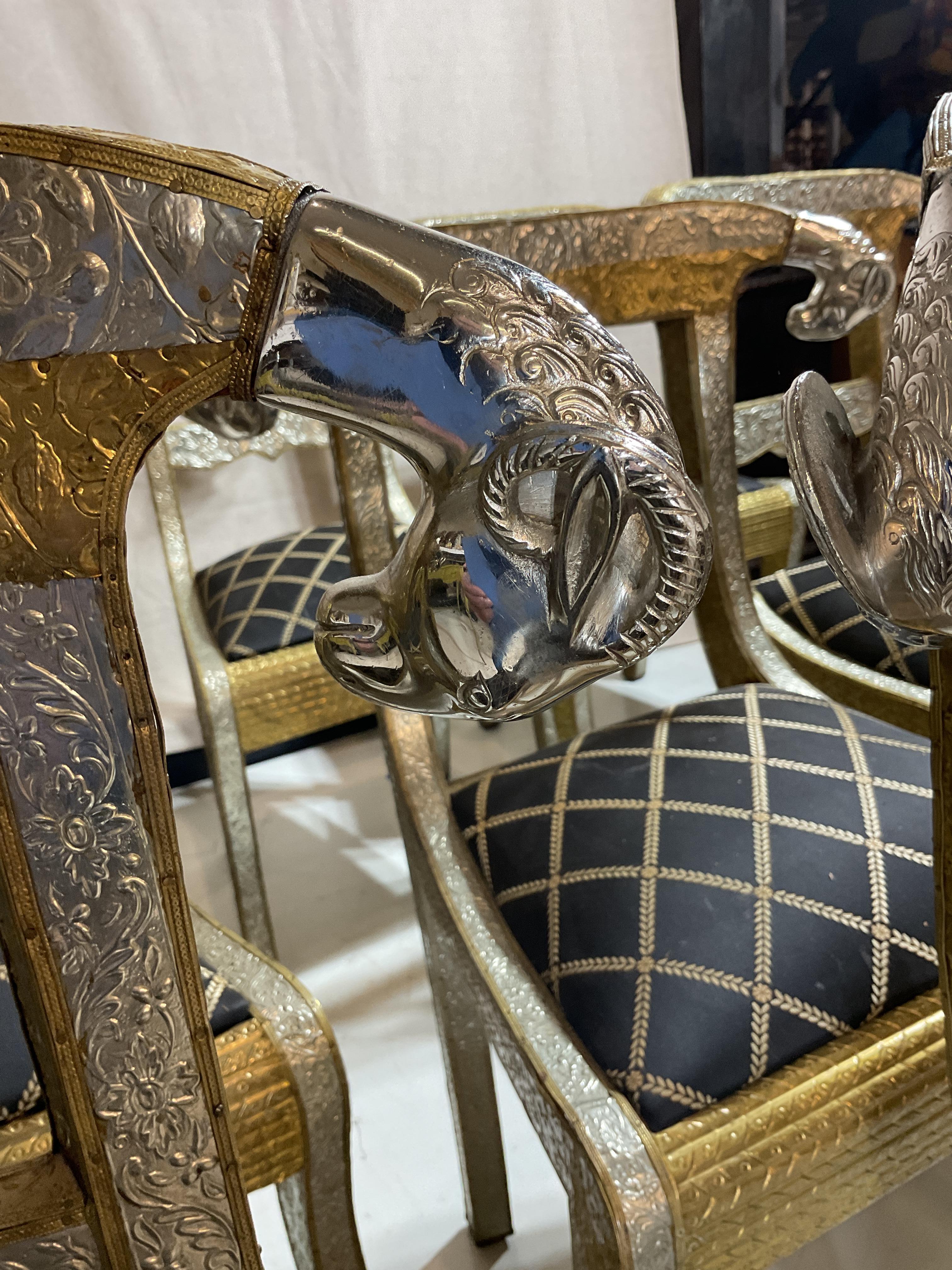 12 Vintage Anglo-Indian Nickel Plated Rams Head Dining Chairs For Sale 3