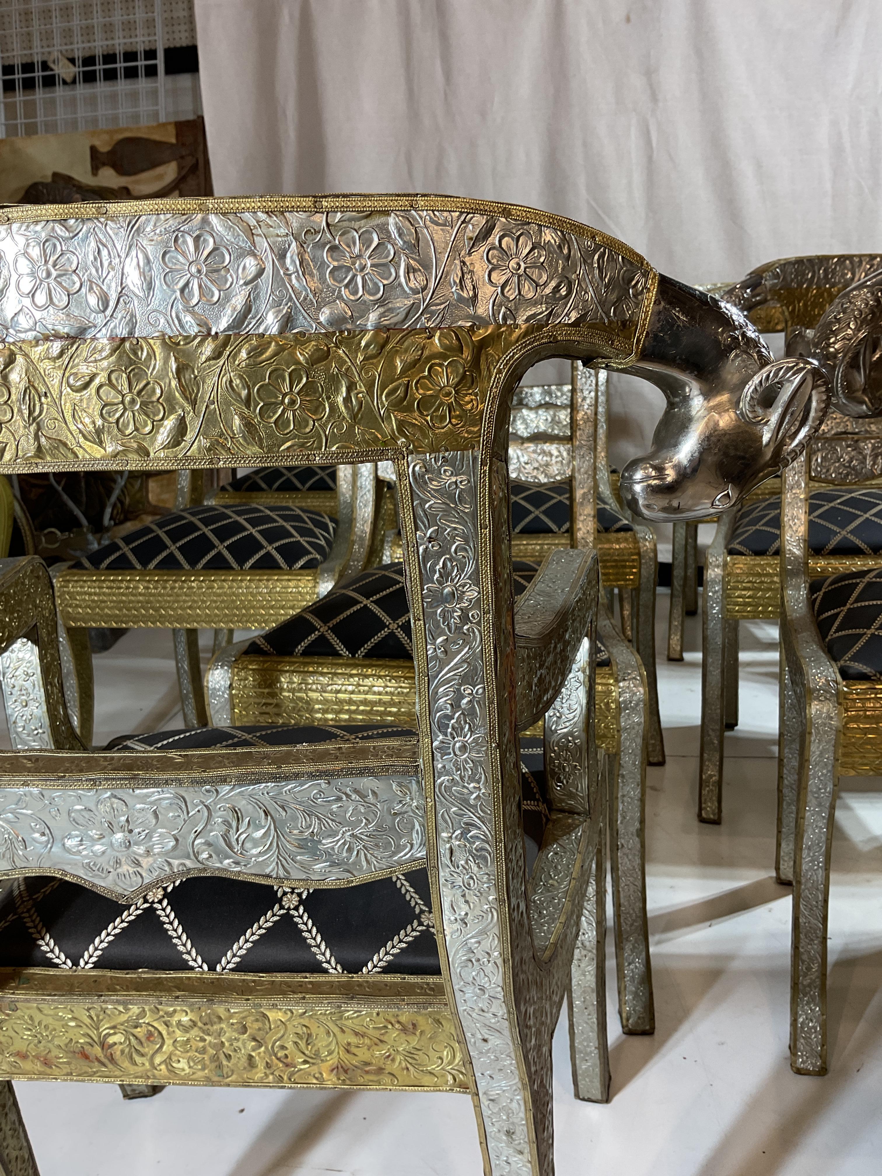 12 Vintage Anglo-Indian Nickel Plated Rams Head Dining Chairs For Sale 4
