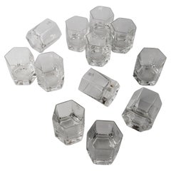 12 Vintage Hexagonal Glasses by Europa Cristalleria For Wine or Water, Italy 80s