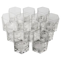 12 Vintage Hexagonal Glasses by Europa Cristalleria For Wine or Water, Italy 80s