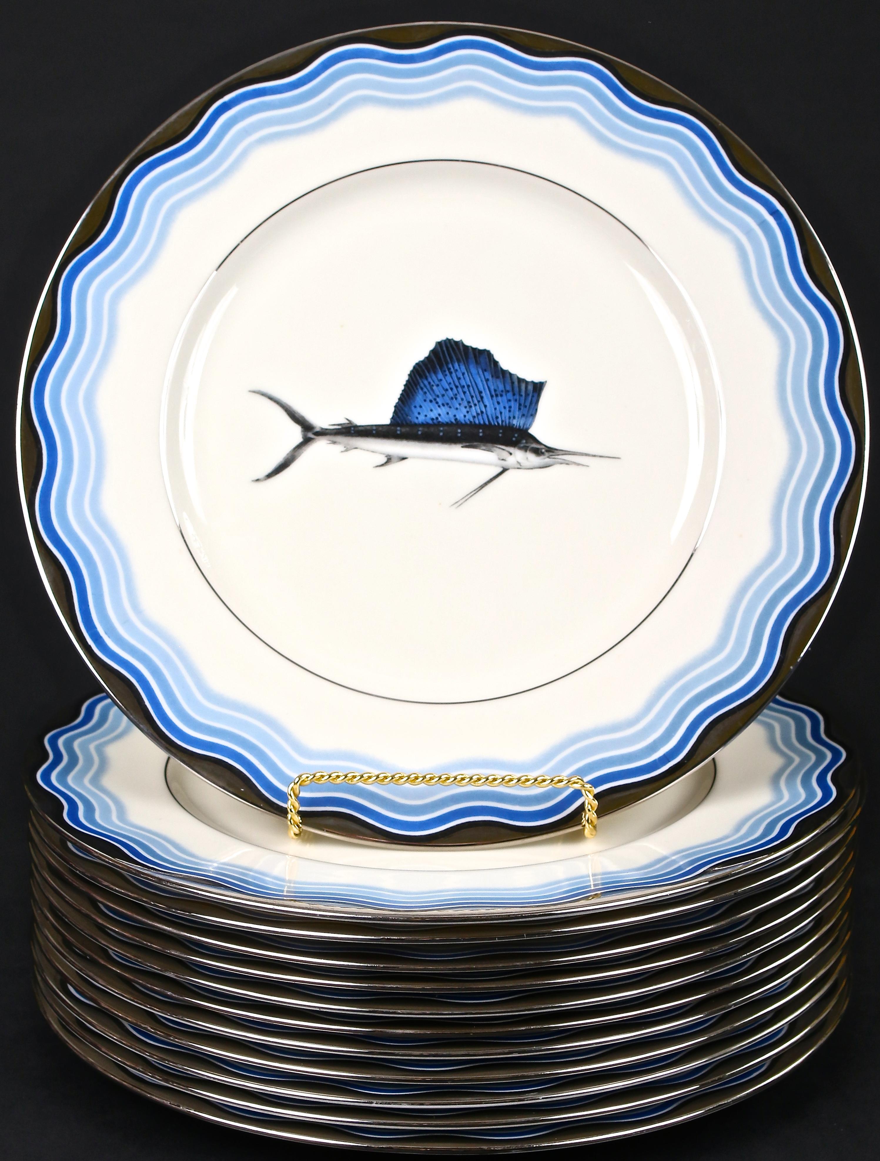 Art Deco 12 Vintage Lenox Sailfish Plates