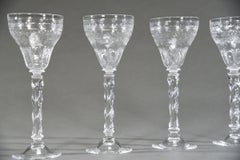 12 Webb Hand Blown Tall Crystal Goblets Wheel Cut with Twist Spiral Stem