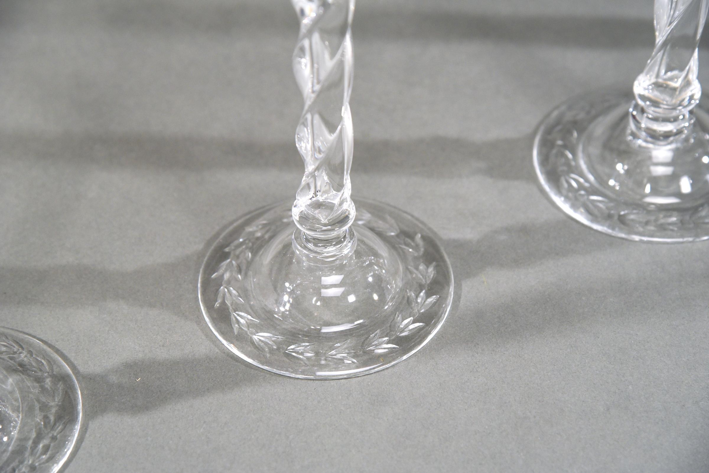 English 12 Webb Hand Blown Tall Crystal Goblets Wheel Cut with Twist Spiral Stem For Sale