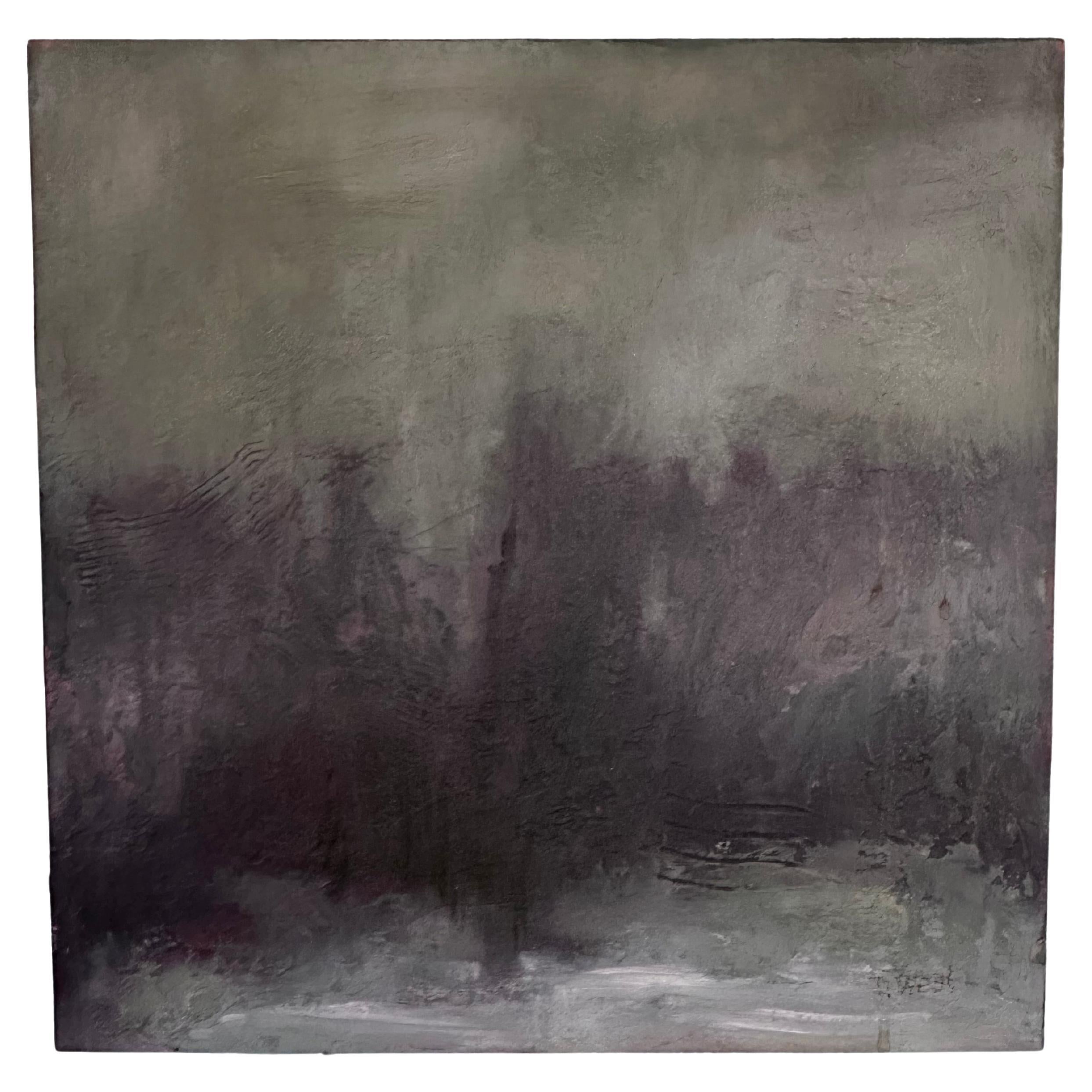 12" x 12" Abstrakte Landschaft Stimmungsvolle Malerei von Donna West im Angebot