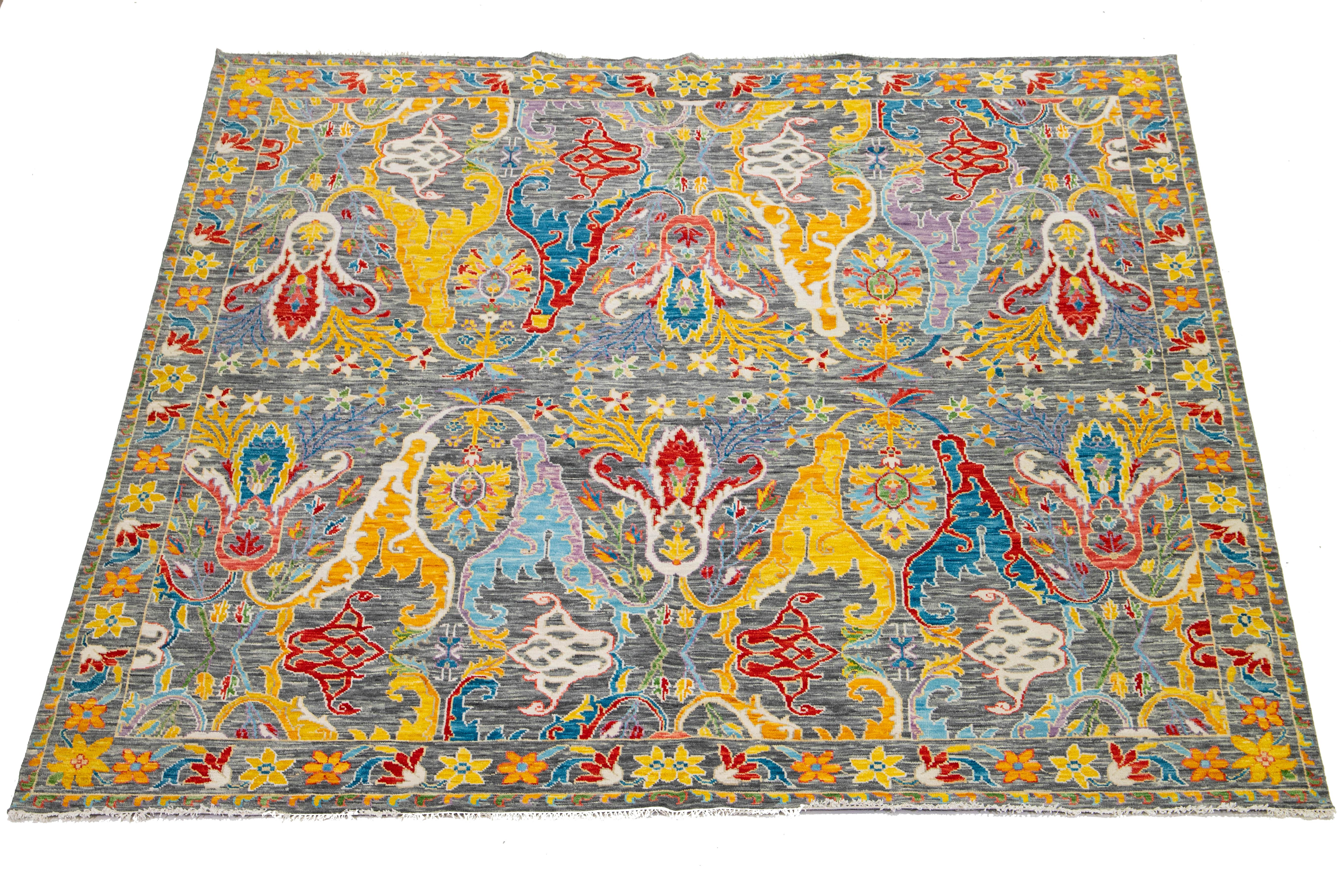 Laine 12 x 12 HandCrafted Oushak Style Wool Rug Handmade with Multicolored Design en vente