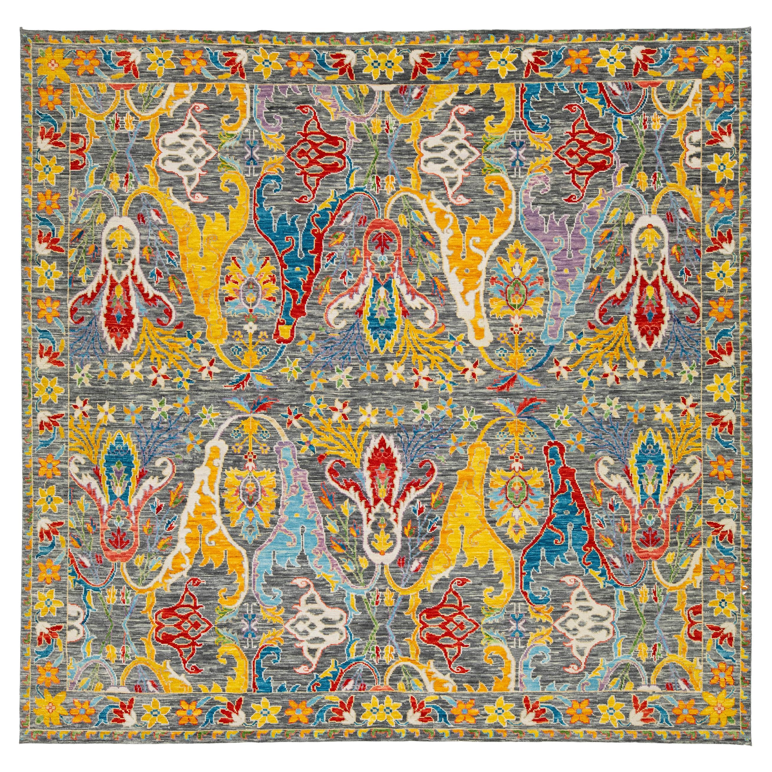 12 x 12 HandCrafted Oushak Style Wool Rug Handmade with Multicolored Design