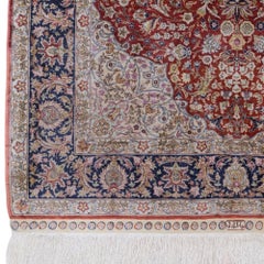 Antique 12 x 12 Quality Signed Hereke Silk Rug - Mid 20th Century