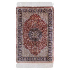 Antique 12 x 12 Quality Signed Hereke Silk Rug - Mid 20th Century
