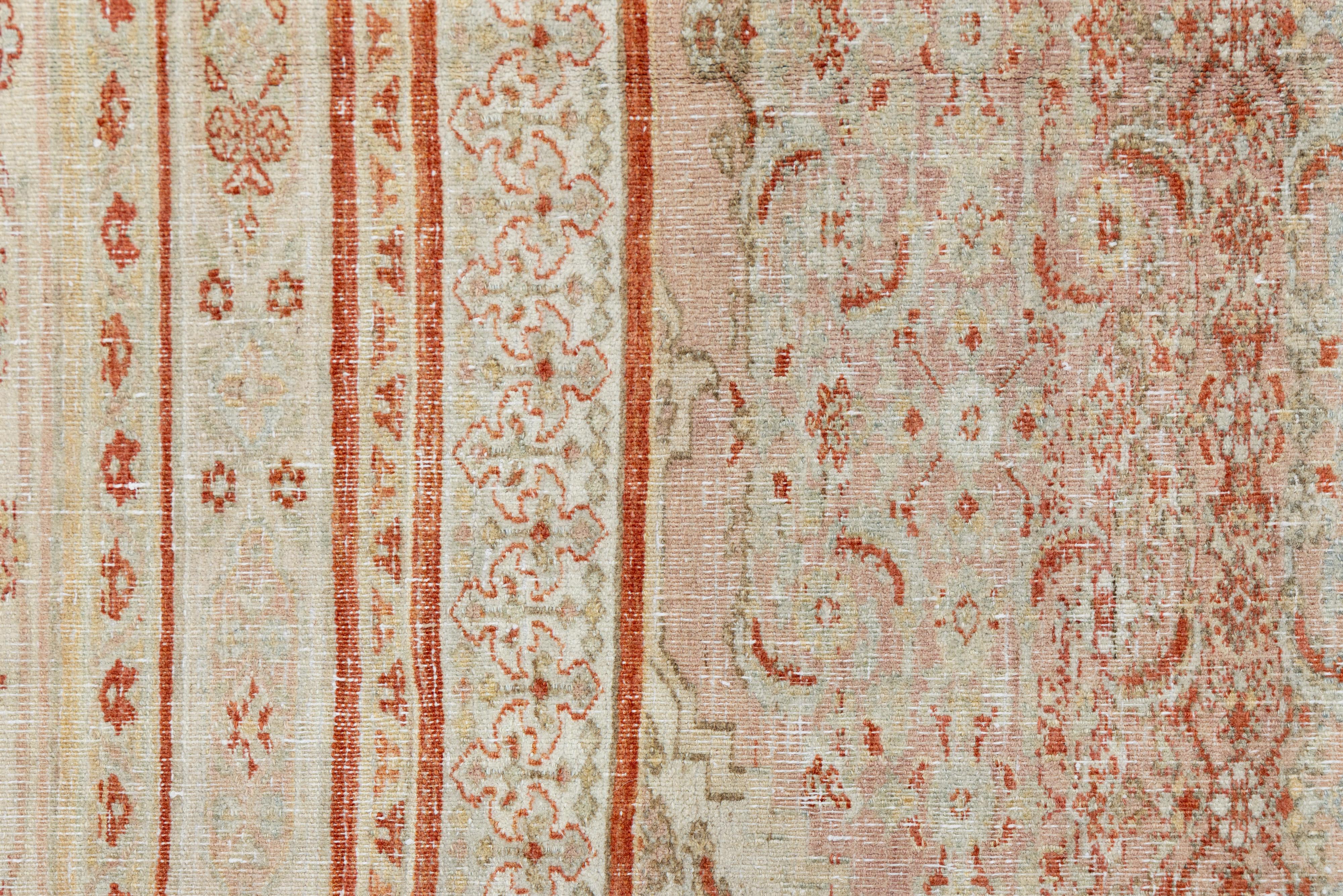 12 x 13 Antiker Pfirsich Tabriz Handgefertigter Persischer Wollteppich mit Blumenmuster im Angebot 4