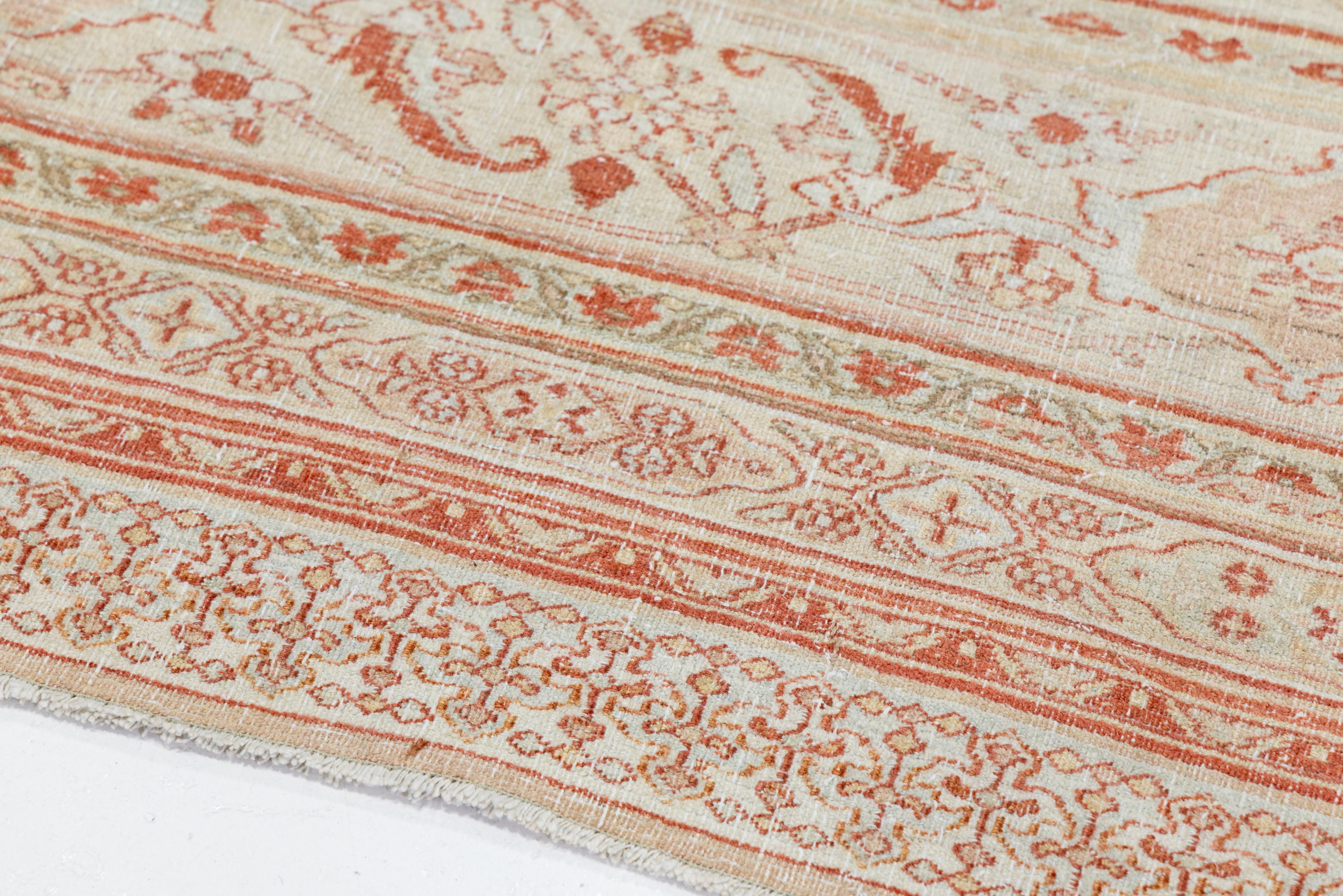 12 x 13 Antiker Pfirsich Tabriz Handgefertigter Persischer Wollteppich mit Blumenmuster (Handgeknüpft) im Angebot