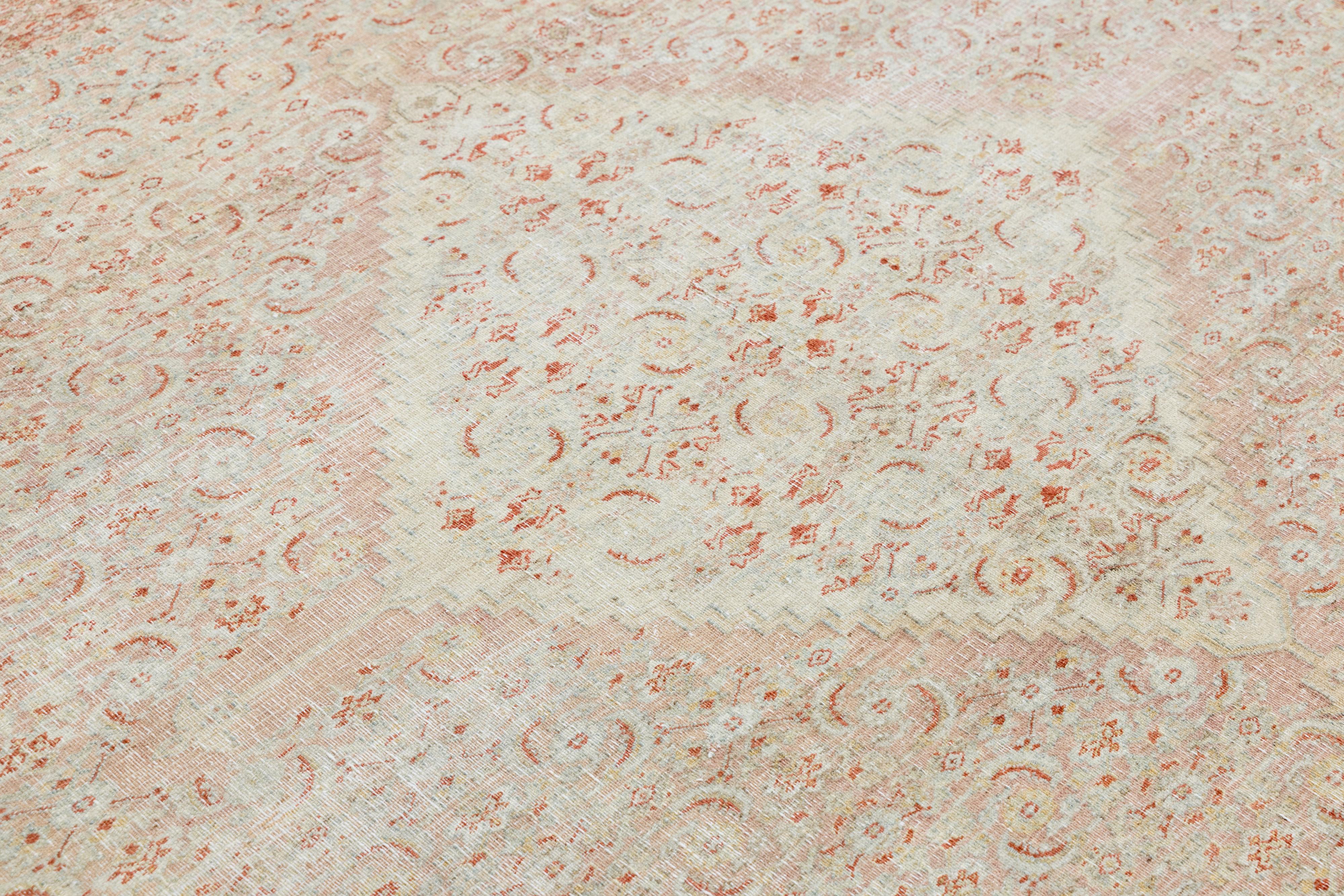 12 x 13 Antiker Pfirsich Tabriz Handgefertigter Persischer Wollteppich mit Blumenmuster im Angebot 2