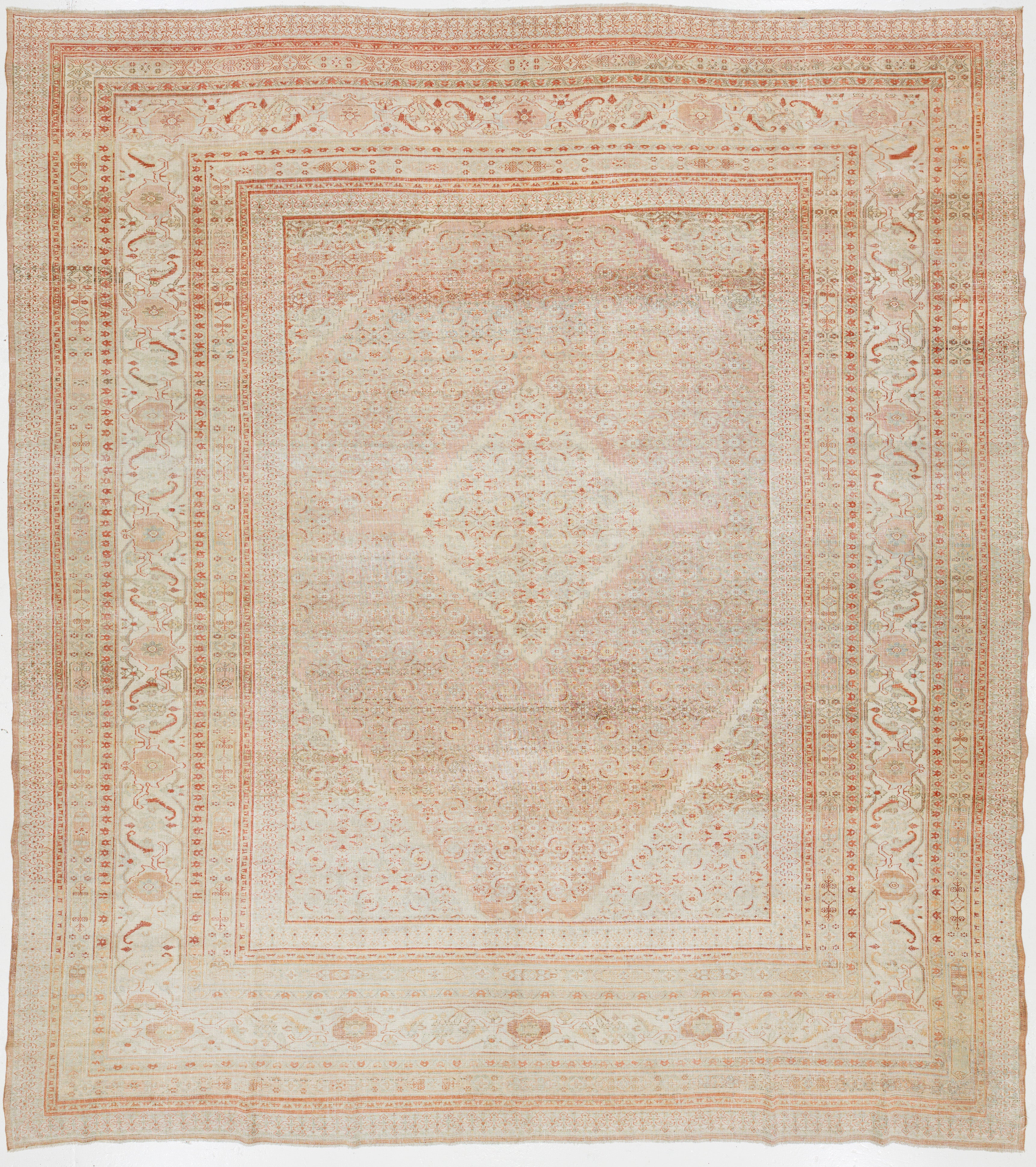 12 x 13 Antiker Pfirsich Tabriz Handgefertigter Persischer Wollteppich mit Blumenmuster